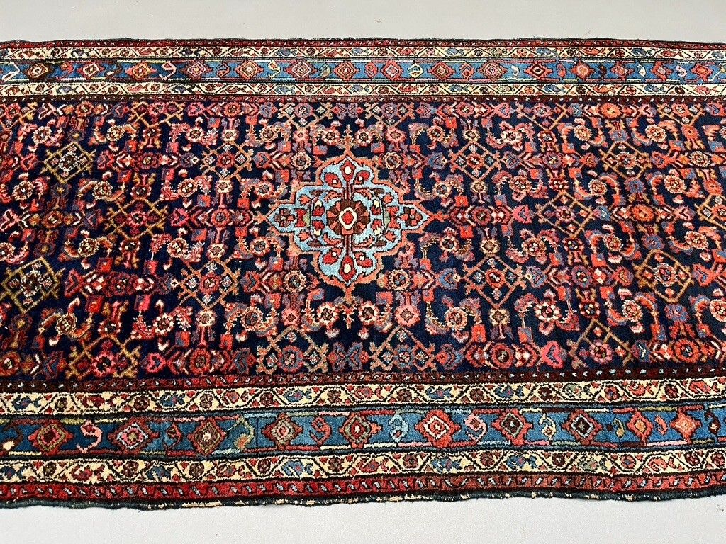 Vintage vloerkleed 289x123 cm, middelgroot, tribaal oosters tapijt marineblauw, rood 2465 photo vinterior