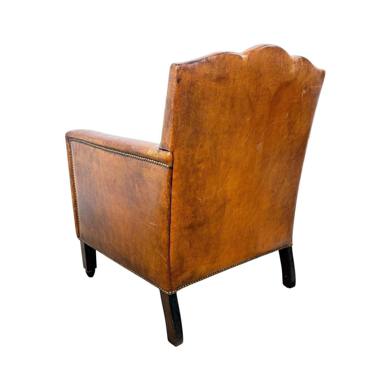 French Antique Leather Moustache Club Chair photo Furniture
