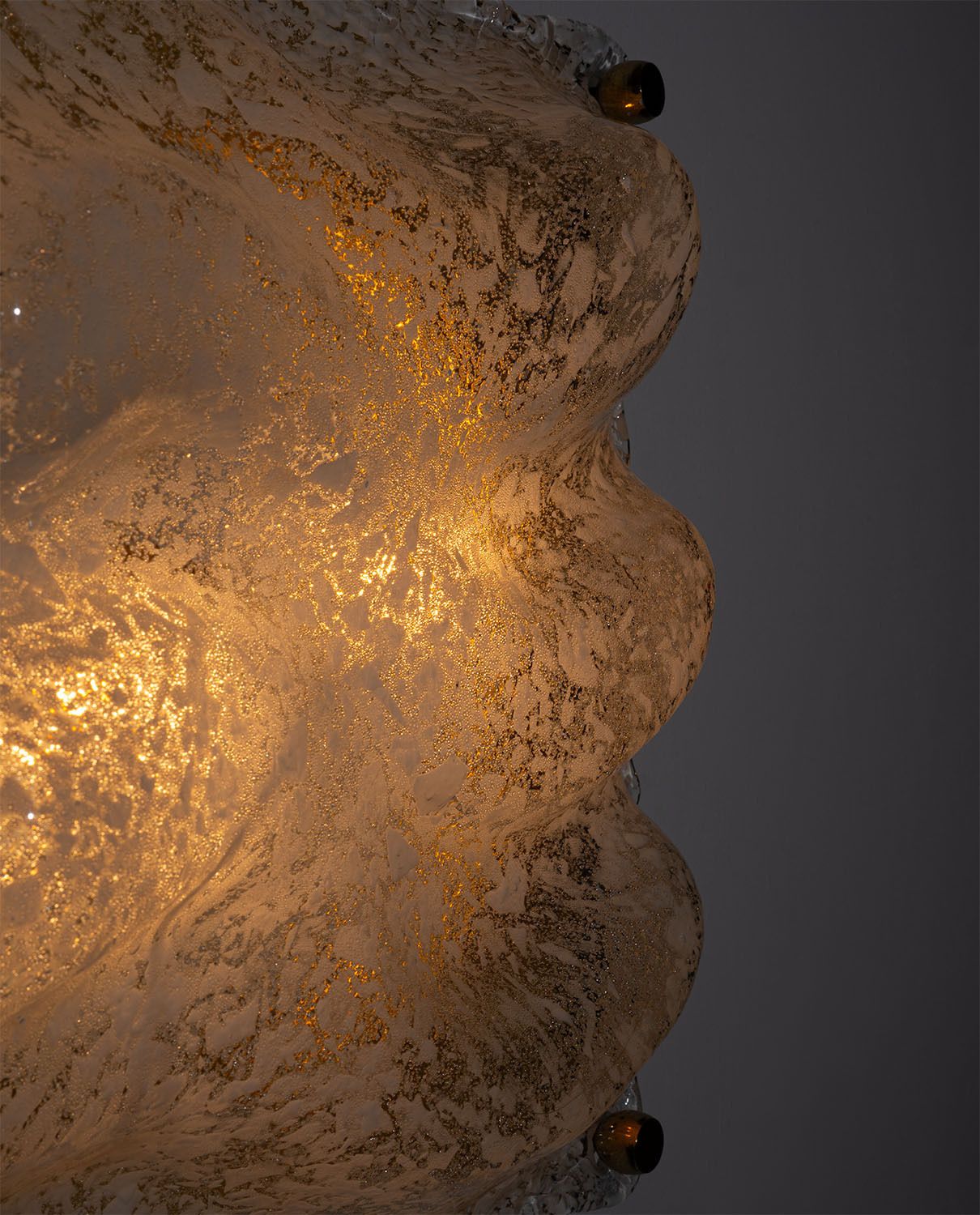 photo for sale Sculptural Murano Ice Glass Wall Lamp With Brass Backplate, Italy, 1970s