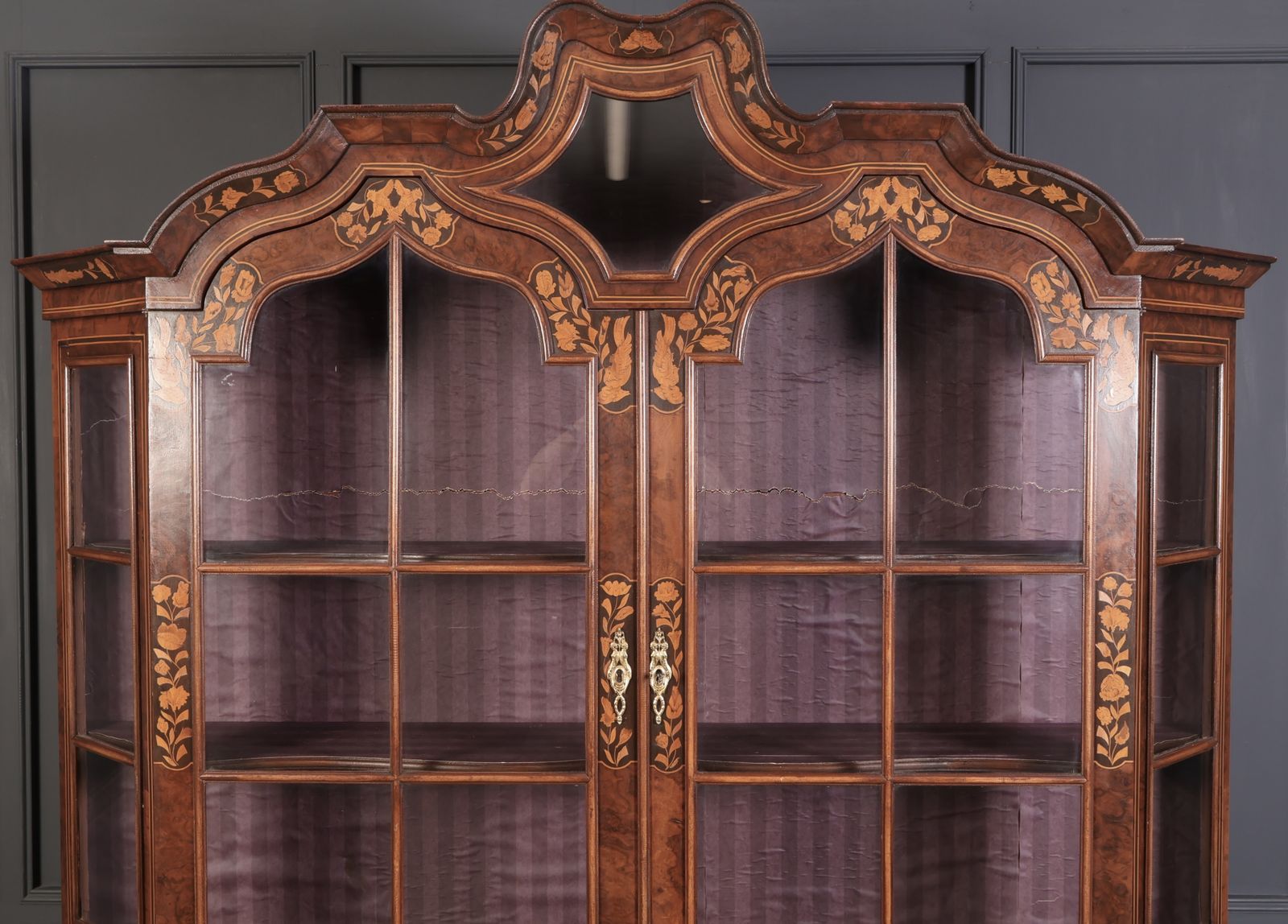 Large Marquetry Inlaid Walnut Bombe Shaped Cabinet photo vinterior