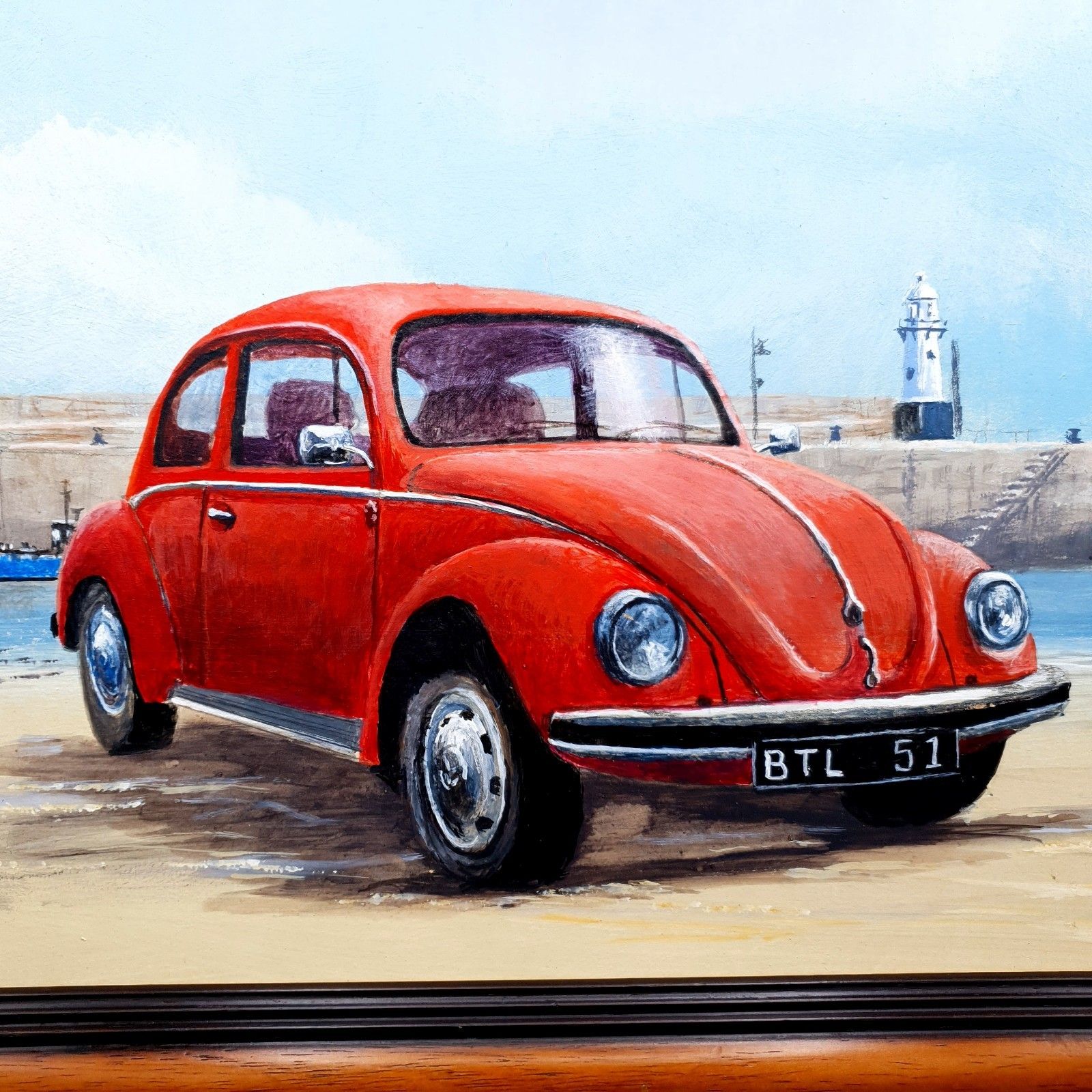 Signed Tj Oswald Oil On Board Volkswagen Beetle Car Framed L46.5cmx35.5cm photo buy