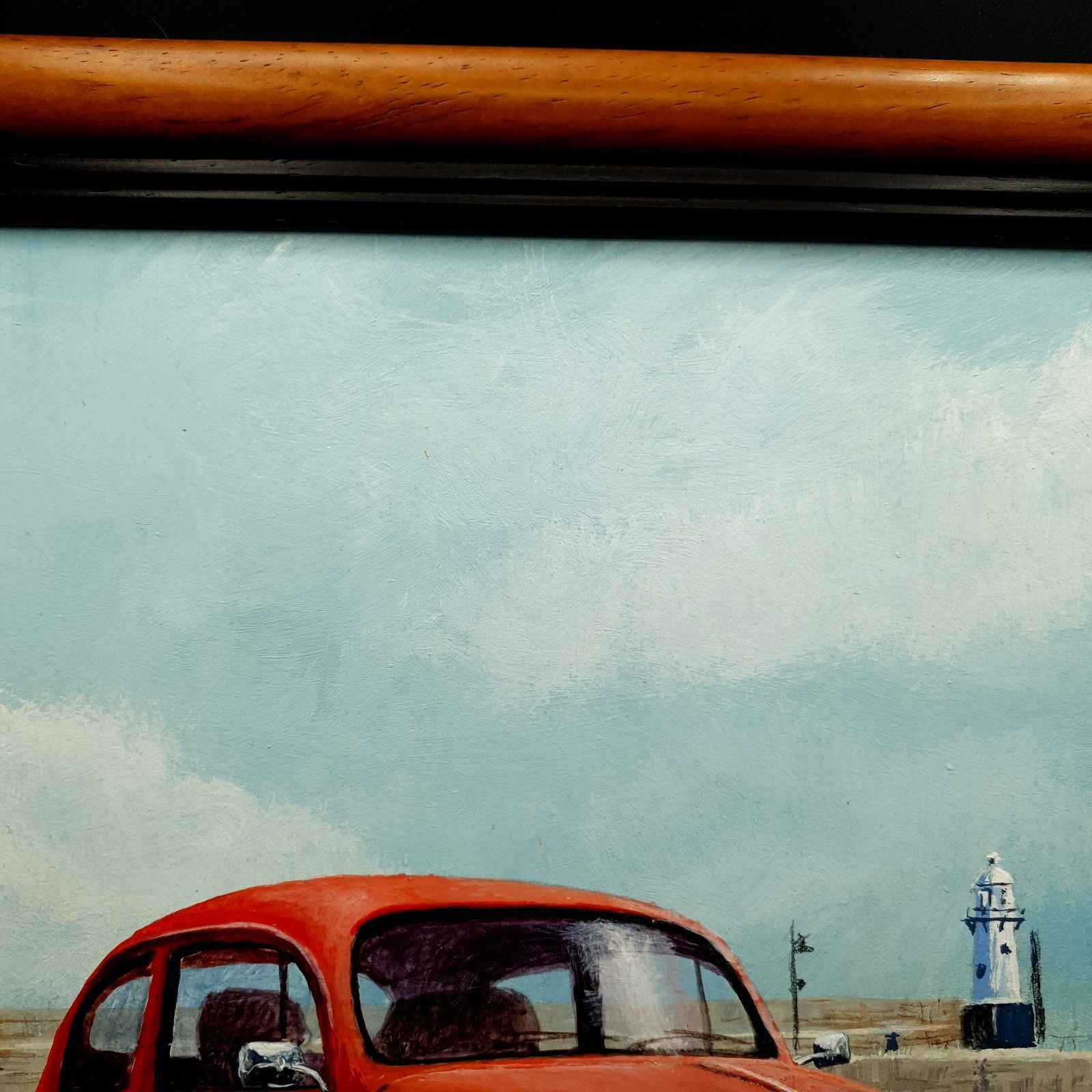 photo for sale Gesigneerd Tj Oswald Olieverf op Paneel Volkswagen Beetle Auto Ingelijst L46,5 cm x 35,5 cm