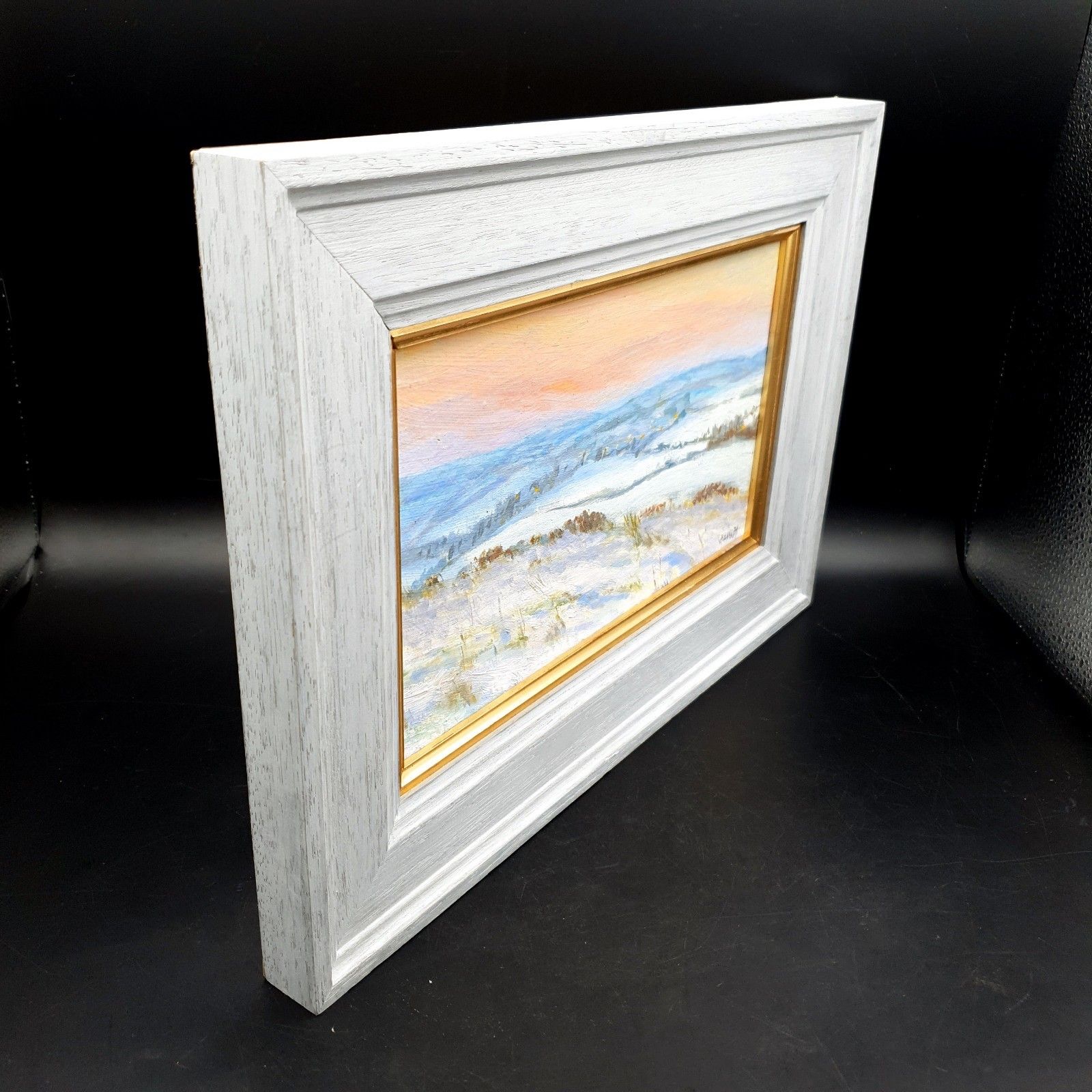 photo furniture Virginia Albutt Signed Oil On Board Sunset Over Magog Down L35.4xh24.8cm Framed