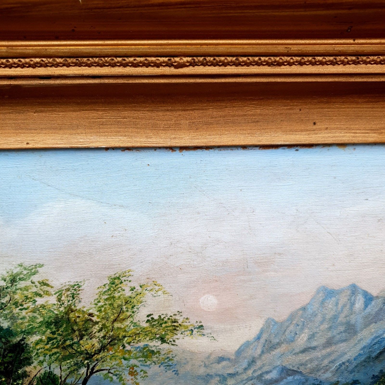 Victorian Oil On Canvas Mountain Lake Landscape Attributed W. B. Charles C.1880 photo Art