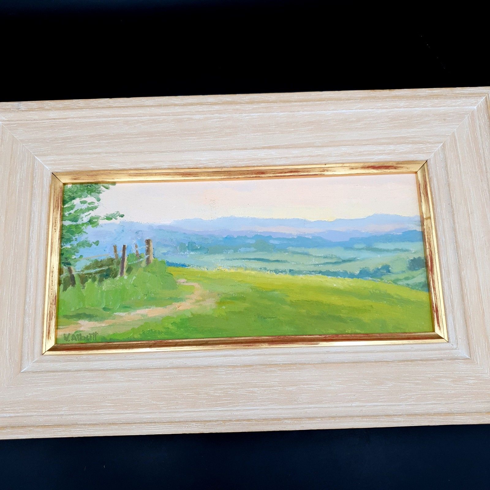 photo for sale Virginia Albutt Gesigneerd Olieverf Op Board Magog Down Sunset L35,5xH21,4cm Ingelijst