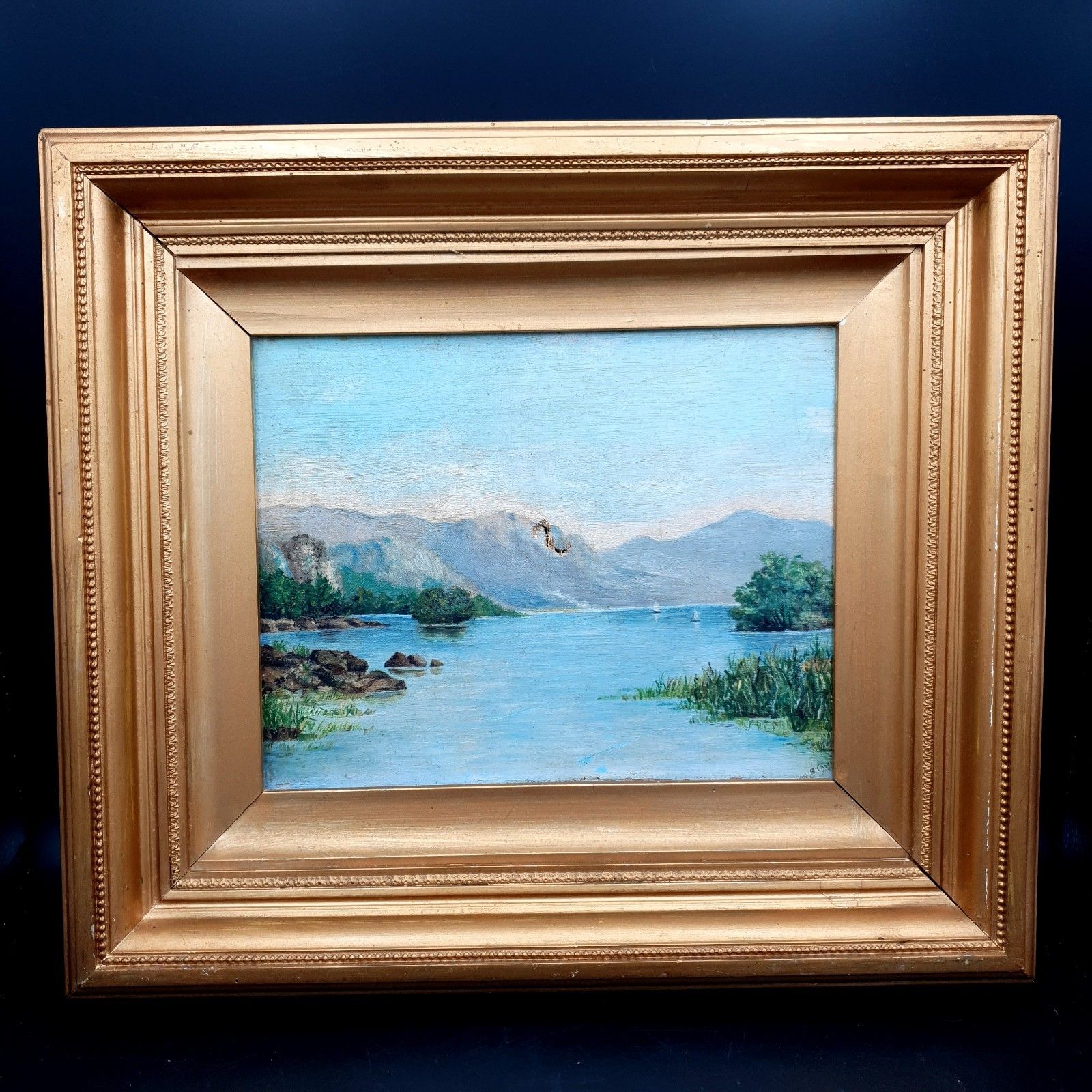 Restoration Victorian Oil On Canvas Mountain Lake Landscape W. B. Charles C.1880