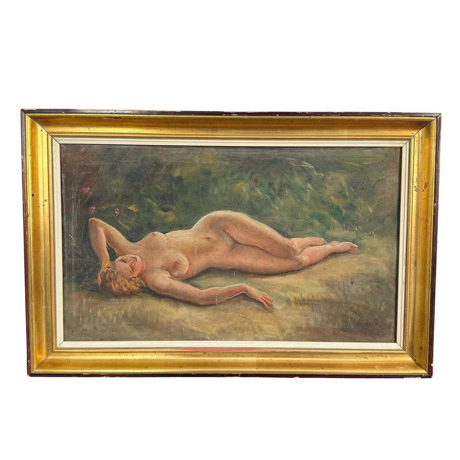 Antique Oil Painting Of A Reclining Female Nude