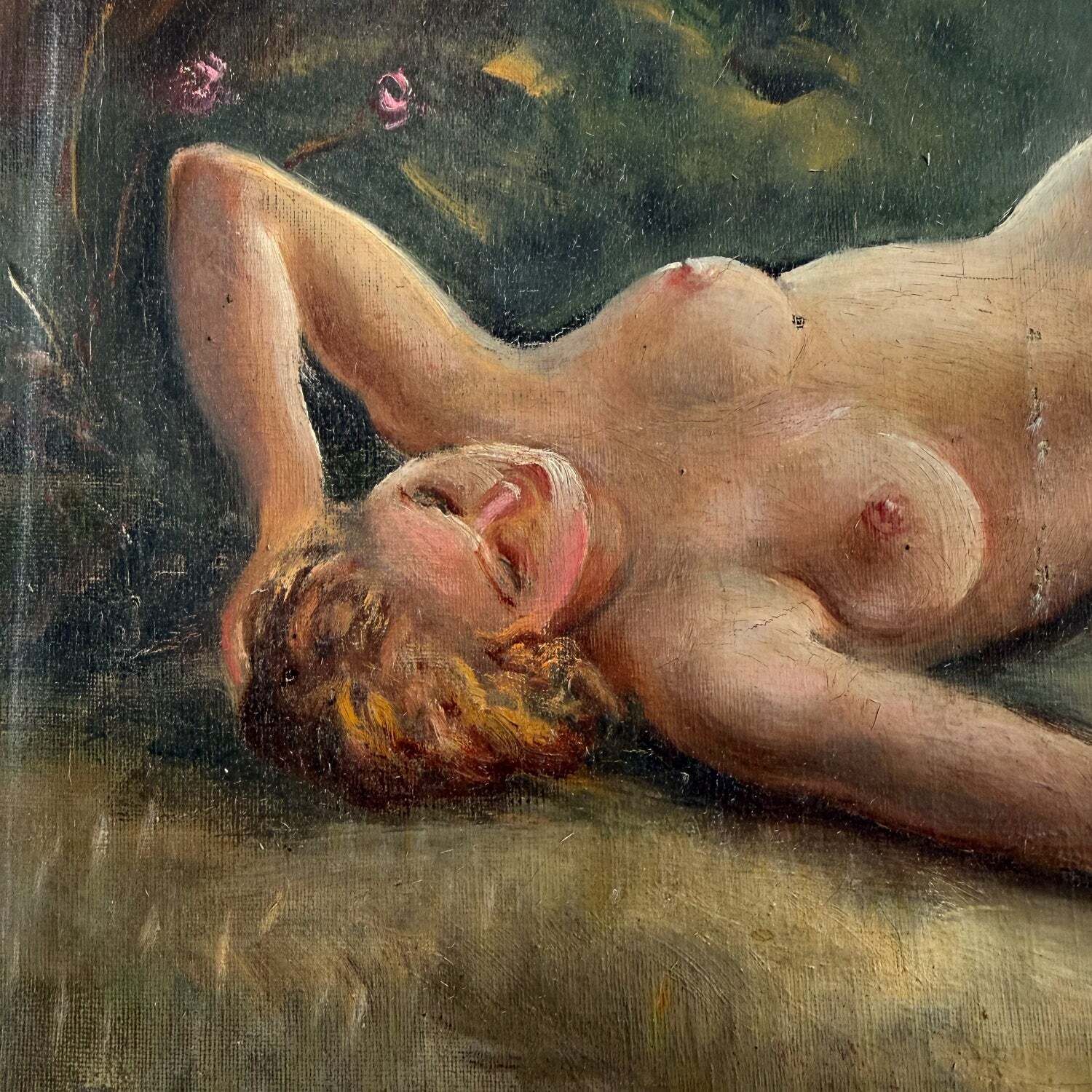 Antiek olieverfchilderij van een liggend vrouwelijk naakt photo Kunst
