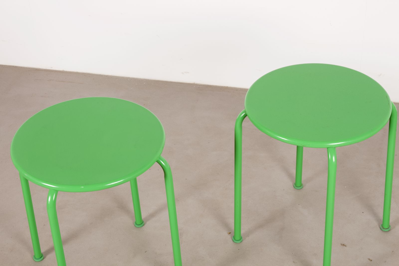 Pair Of 2000s Vintage Green Lacquered Metal Stacking Stools By Ola Wihlborg For Ikea Roxö photo for sale