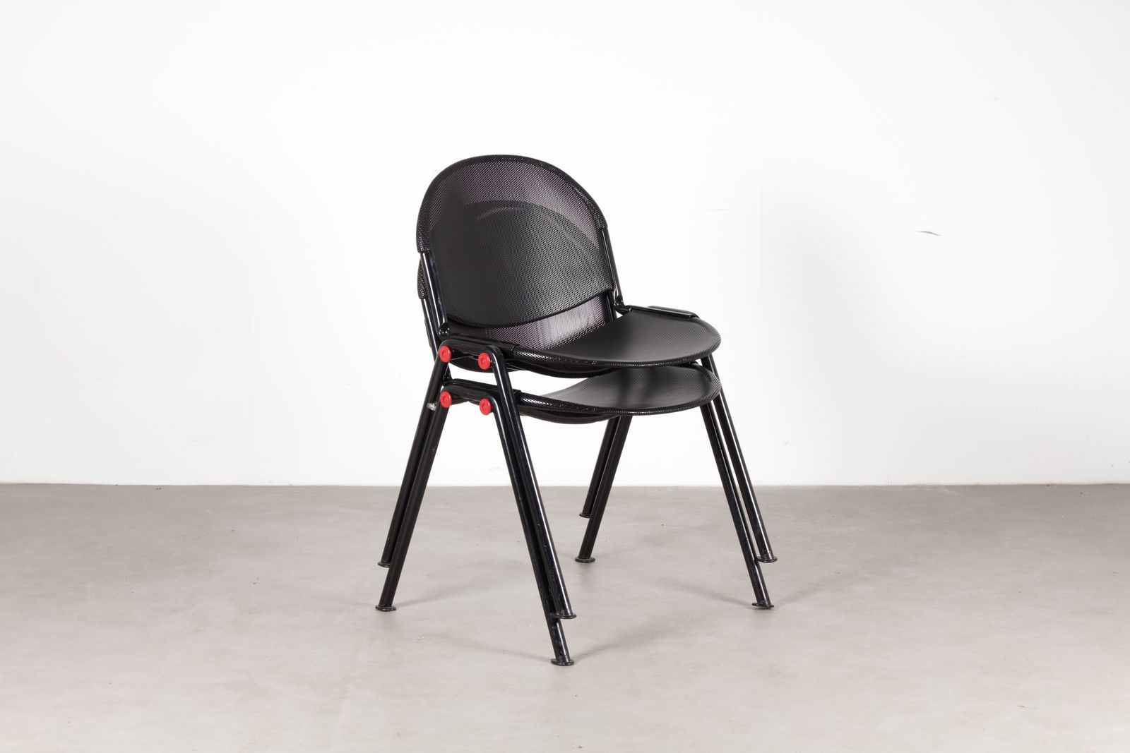 Pair Of Italian Modulamm Black Metal Stacking Chairs By Lamm Parma, 1970s photo vinterior