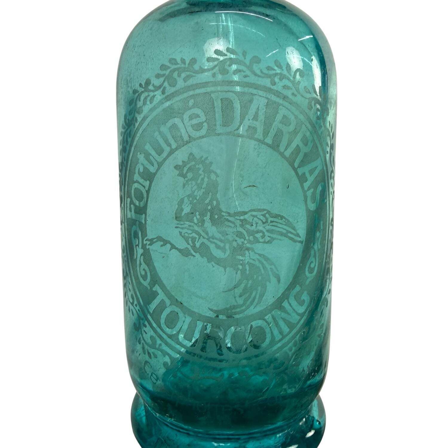 Antique French Blue Seltzer Bottle 'Fortune Darras' Tourcoing photo for sale