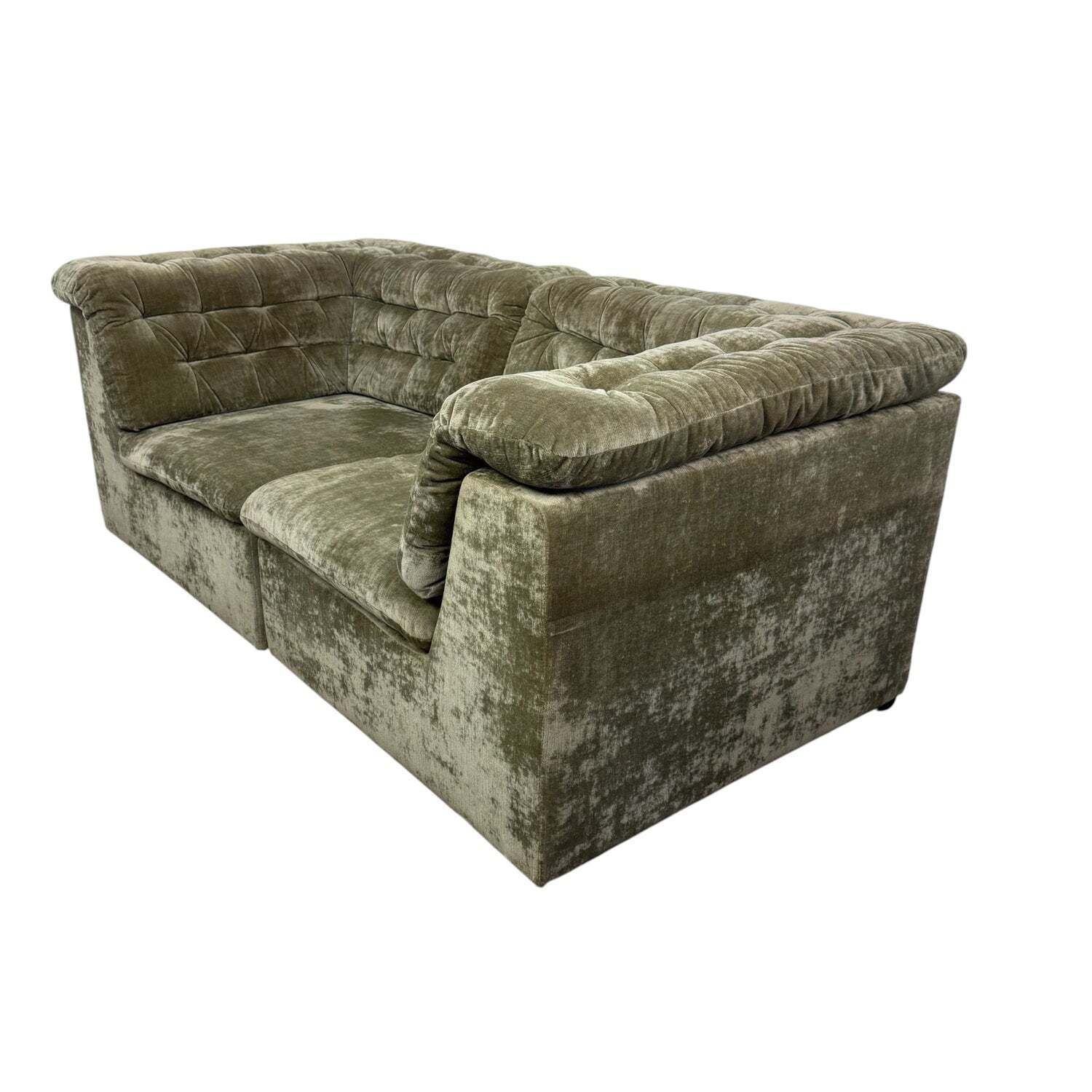 photo furniture Vintage modulaire fluwelen bank – olijfgroen, 2-zits