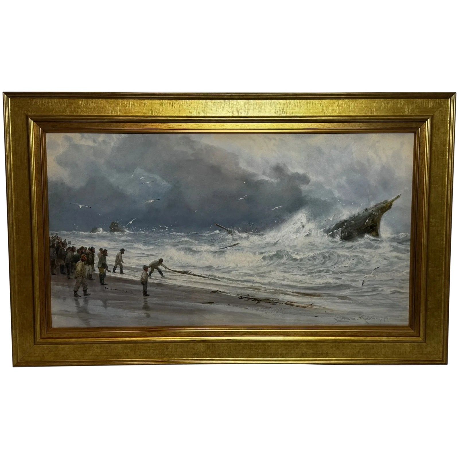 Groot Dramatisch Marineschillerij Scheepswrak Hoog Tij bij Trebarwith Strand Cornish Kust door Charles Sim Mottram Rba