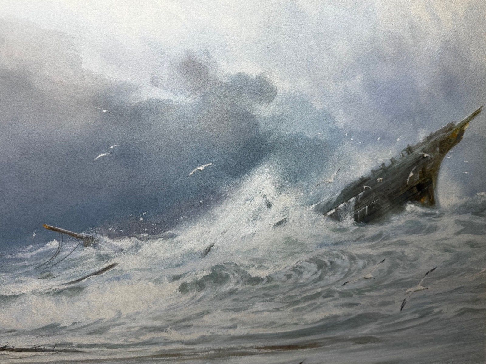 photo furniture Groot Dramatisch Marineschillerij Scheepswrak Hoog Tij bij Trebarwith Strand Cornish Kust door Charles Sim Mottram Rba