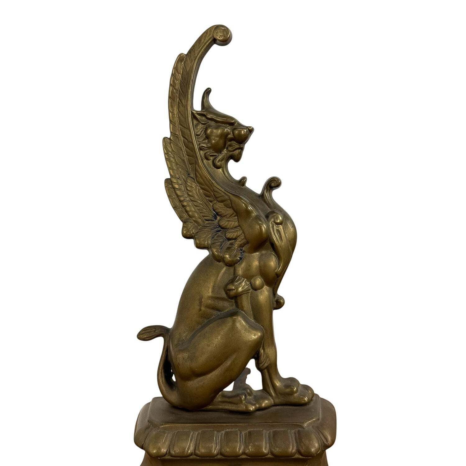 Paar antieke Art Nouveau haardbokkken in messing met griffioenen photo for sale