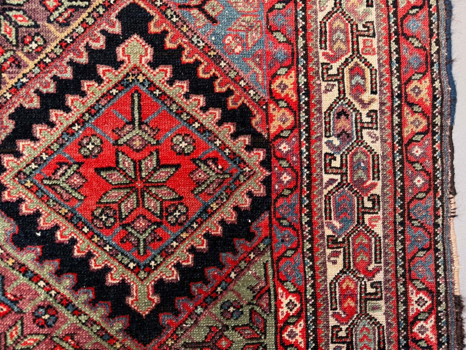 photo vinterior Vintage vloerkleed 126x220 cm, middelgroot, tribaal oosters tapijt marineblauw, rood