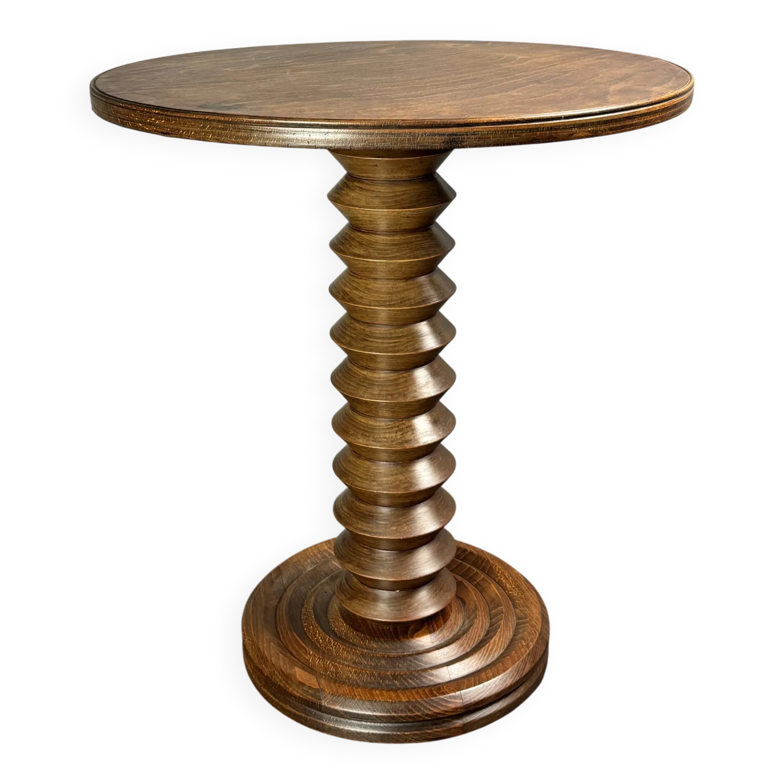 Table d'appoint mid-century brutaliste en bois à pieds tournés, dans le style de Charles Dudouyt