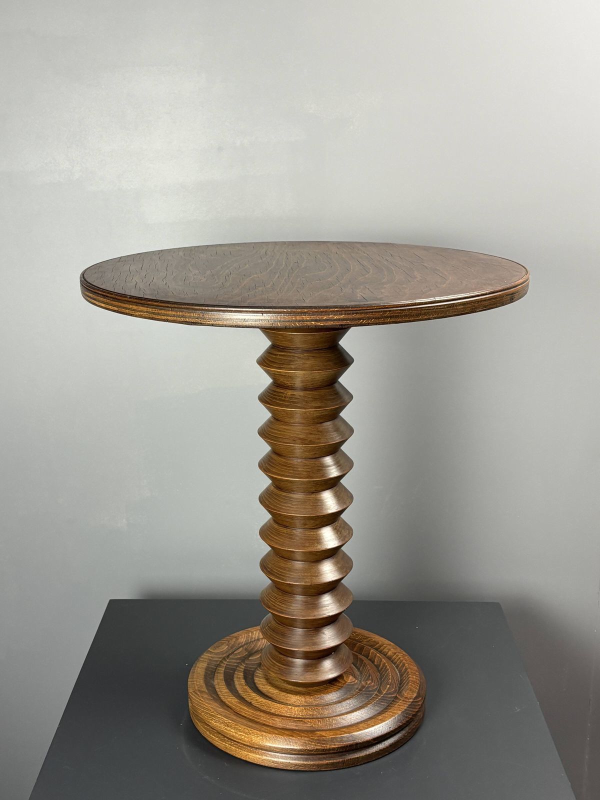 photo for sale Midcentury Brutalist Wood Turned Side Table In The Style Of Charles Dudouyt