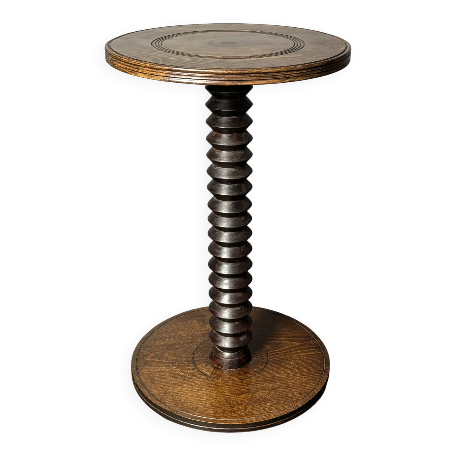 Table d'appoint mid-century brutaliste en bois à pieds tournés, dans le style de Charles Dudouyt
