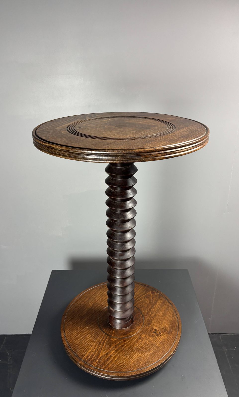 photo vintage Midcentury Brutalist Wood Turned Side Table In The Style Of Charles Dudouyt