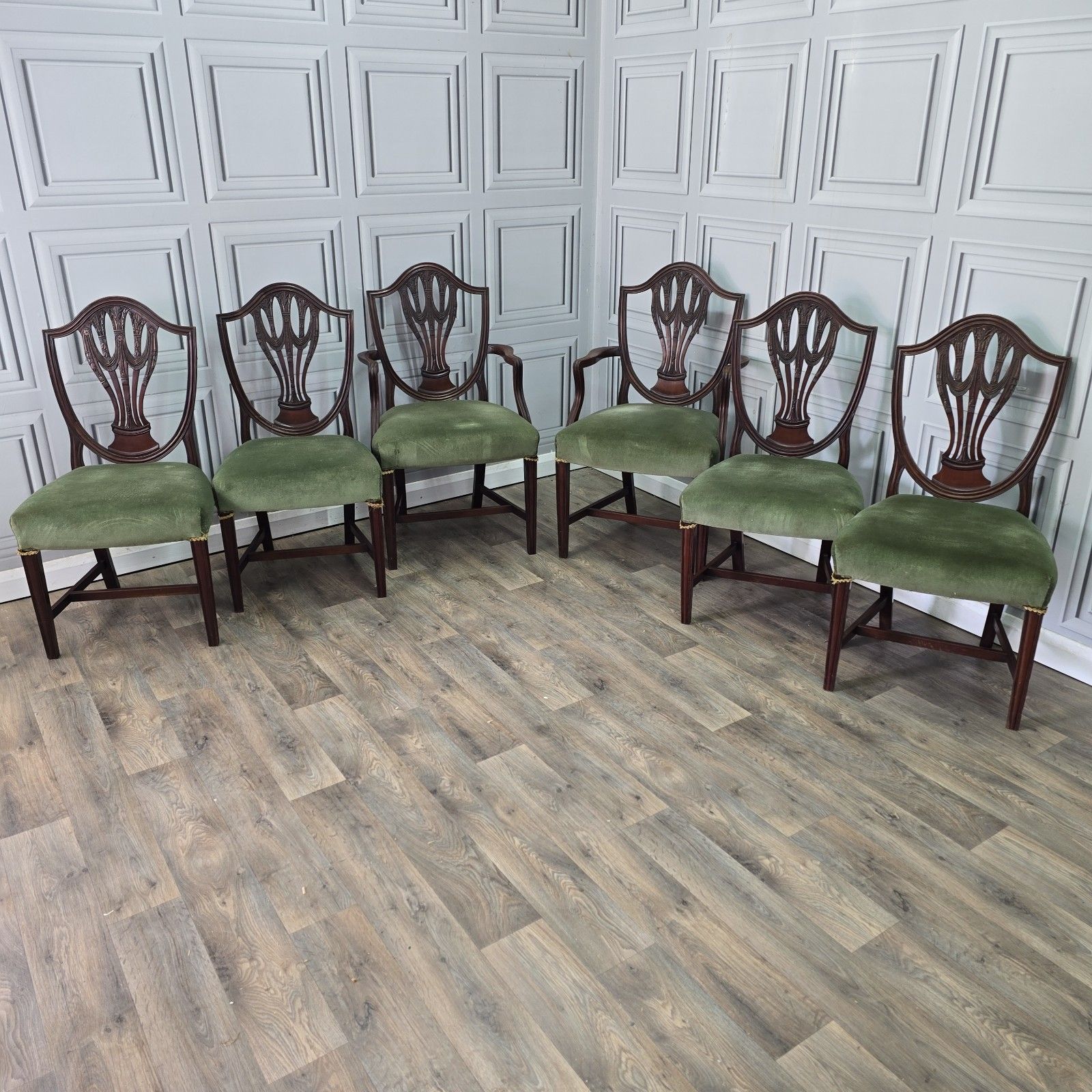 Antique Dining Chairs Set Of 6 Hepplewhite Style Mahogany Shield Back Seats photo furniture