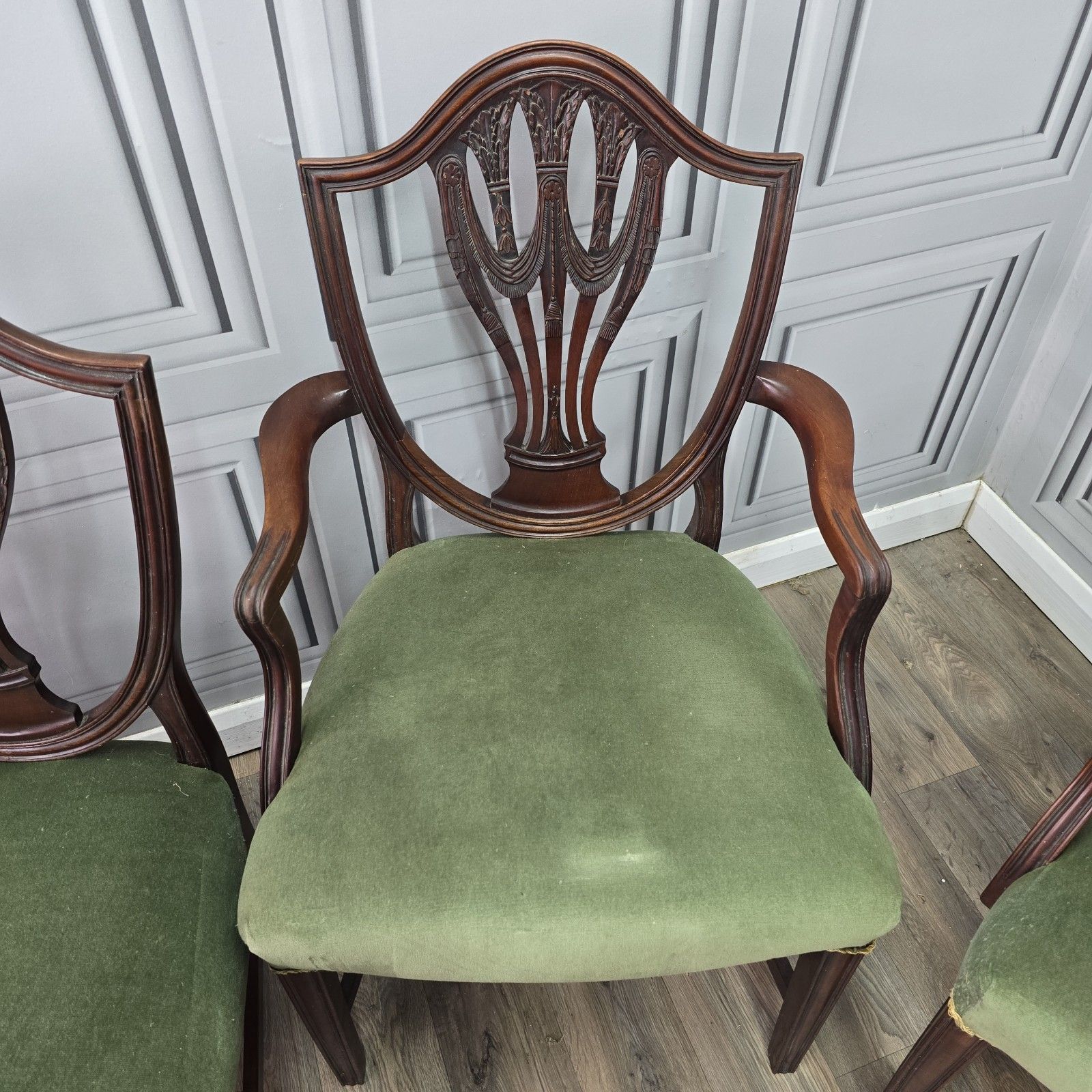 Antique Dining Chairs Set Of 6 Hepplewhite Style Mahogany Shield Back Seats photo buy