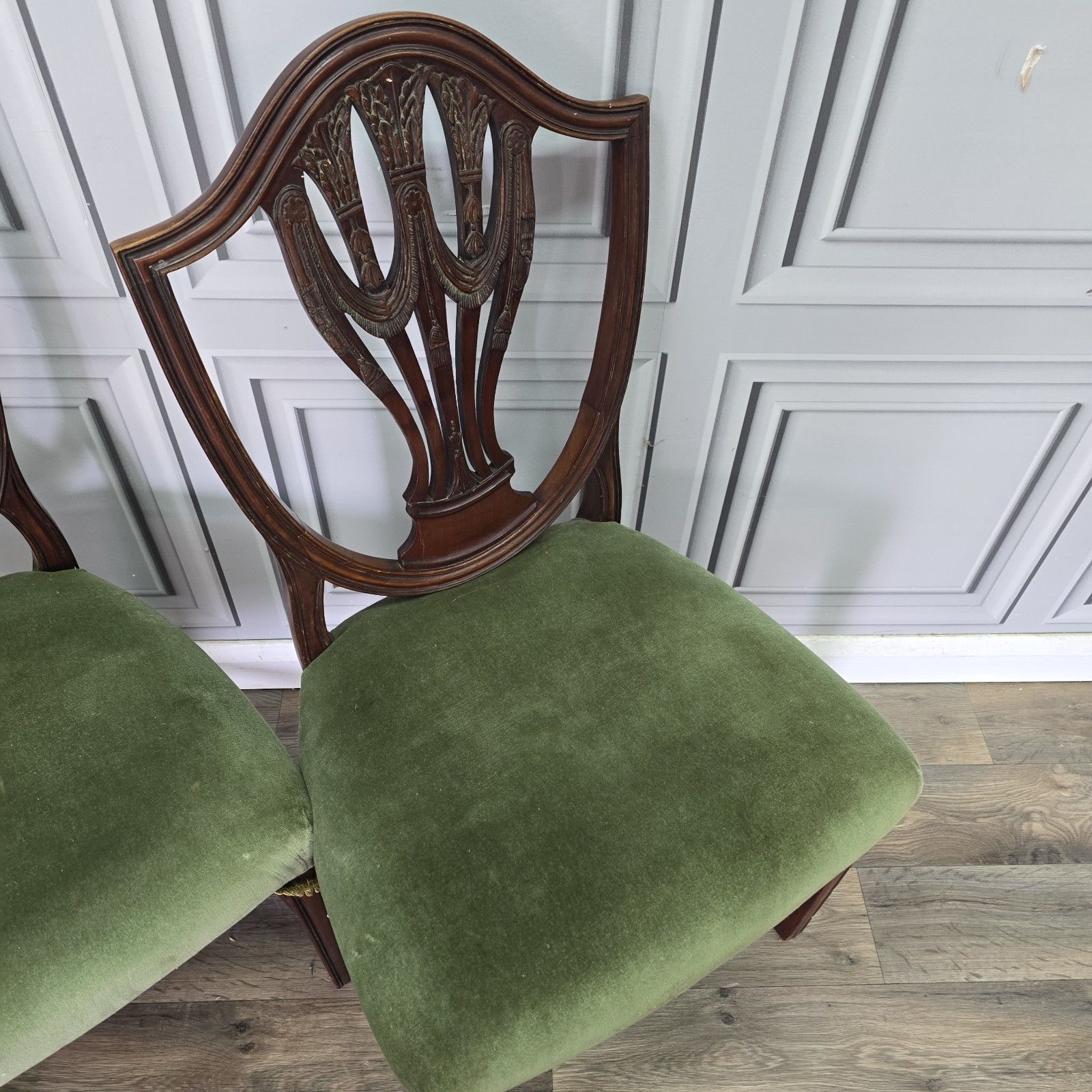 photo for sale Antique Dining Chairs Set Of 6 Hepplewhite Style Mahogany Shield Back Seats