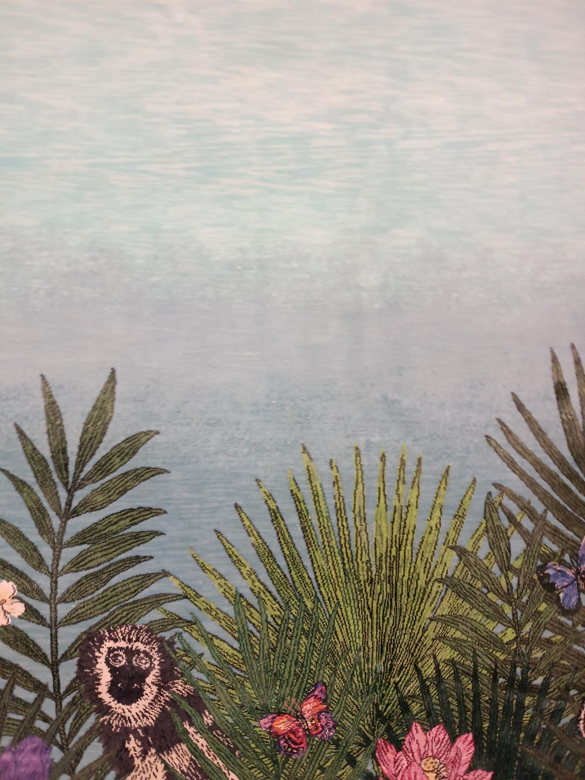 Tapis de luxe noué à la main en soie, motif jungle tropicale, léopard et singe photo vintage