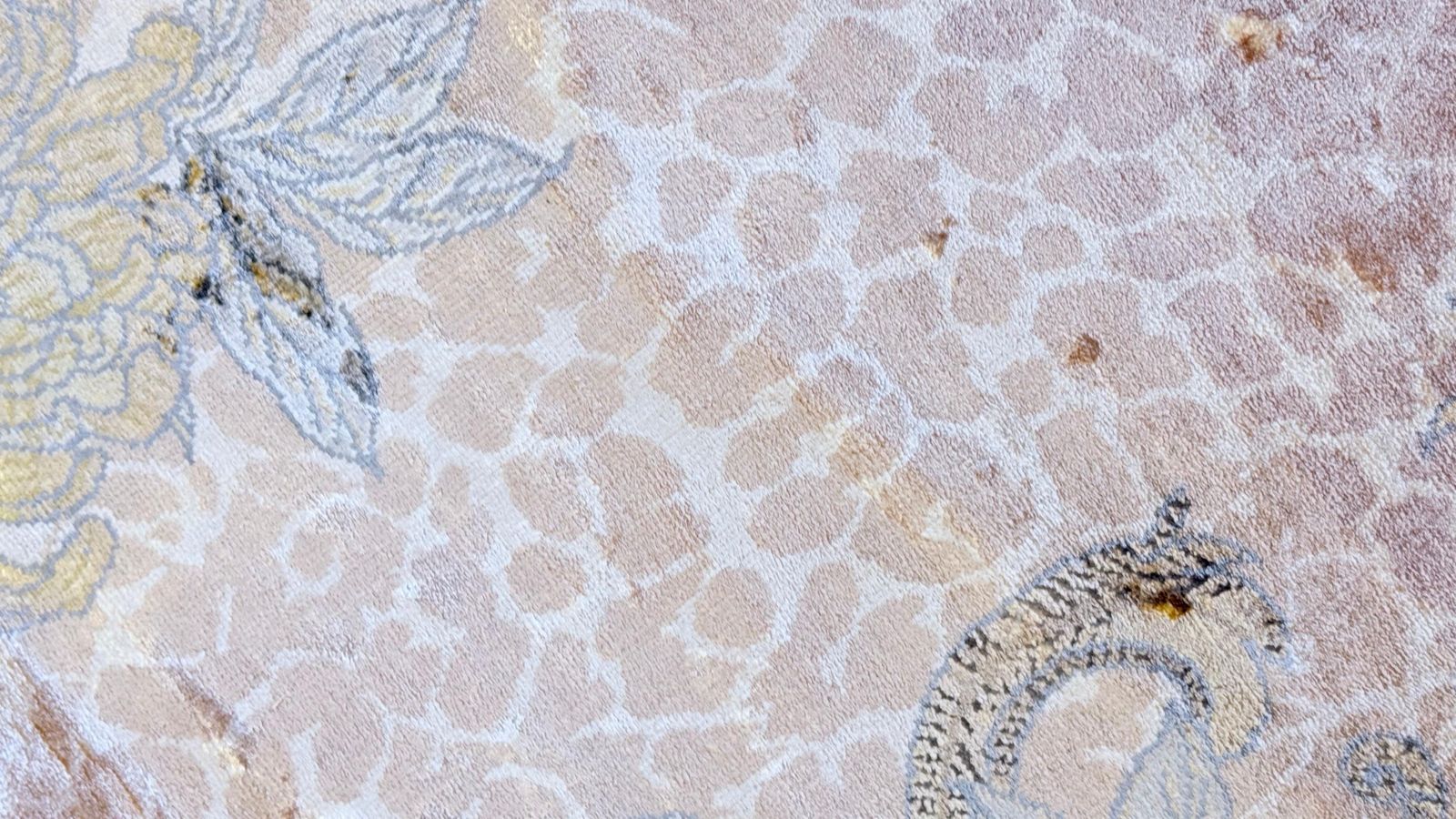 Textiel Modern tapijt, handgeweven zijden vloerkleed, beige bruin, abstract bloemmotief in ivoor photo