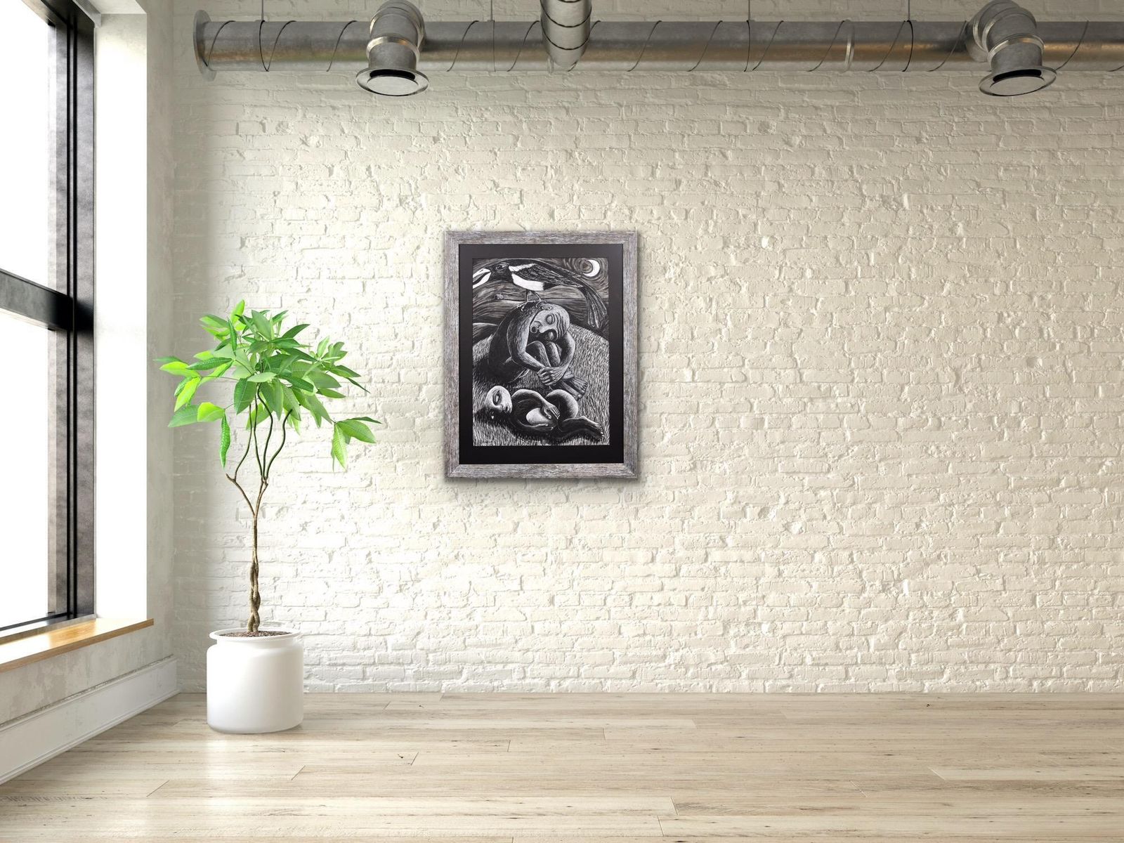 The Thief. Œuvre au pastel encadrée, fin du XXe siècle, par l'artiste gallois Julian Ruddock (né en 1965). Styles symboliste et expressionniste. photo vintage