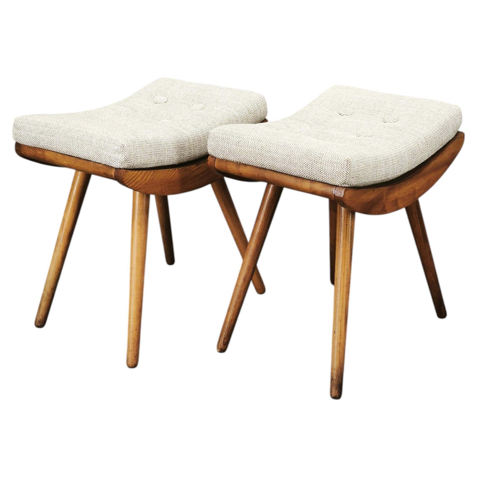 Pair Of Mid Century Beech Stools, Czechoslovakia, 1960s