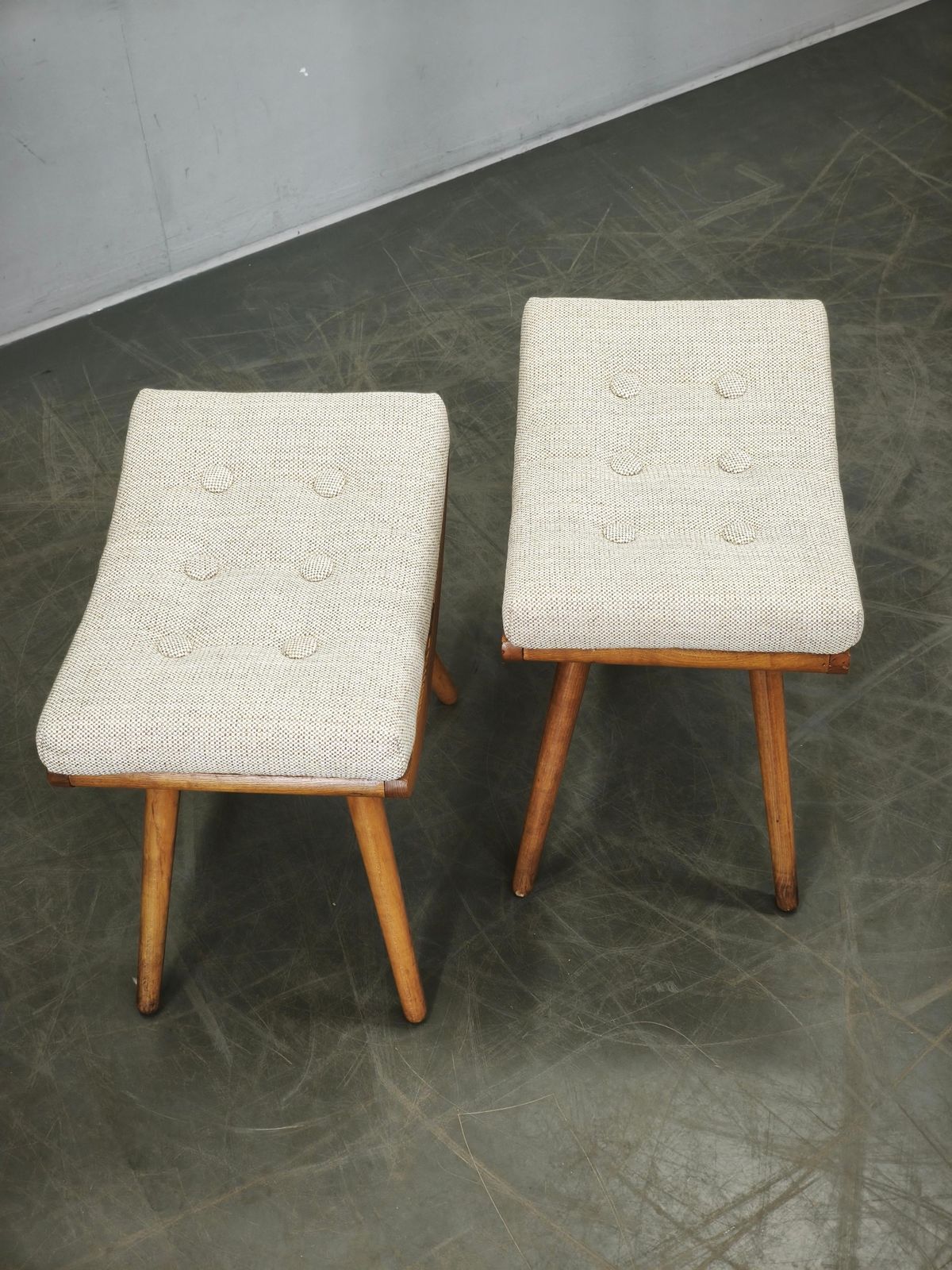 Pair Of Mid Century Beech Stools, Czechoslovakia, 1960s photo furniture