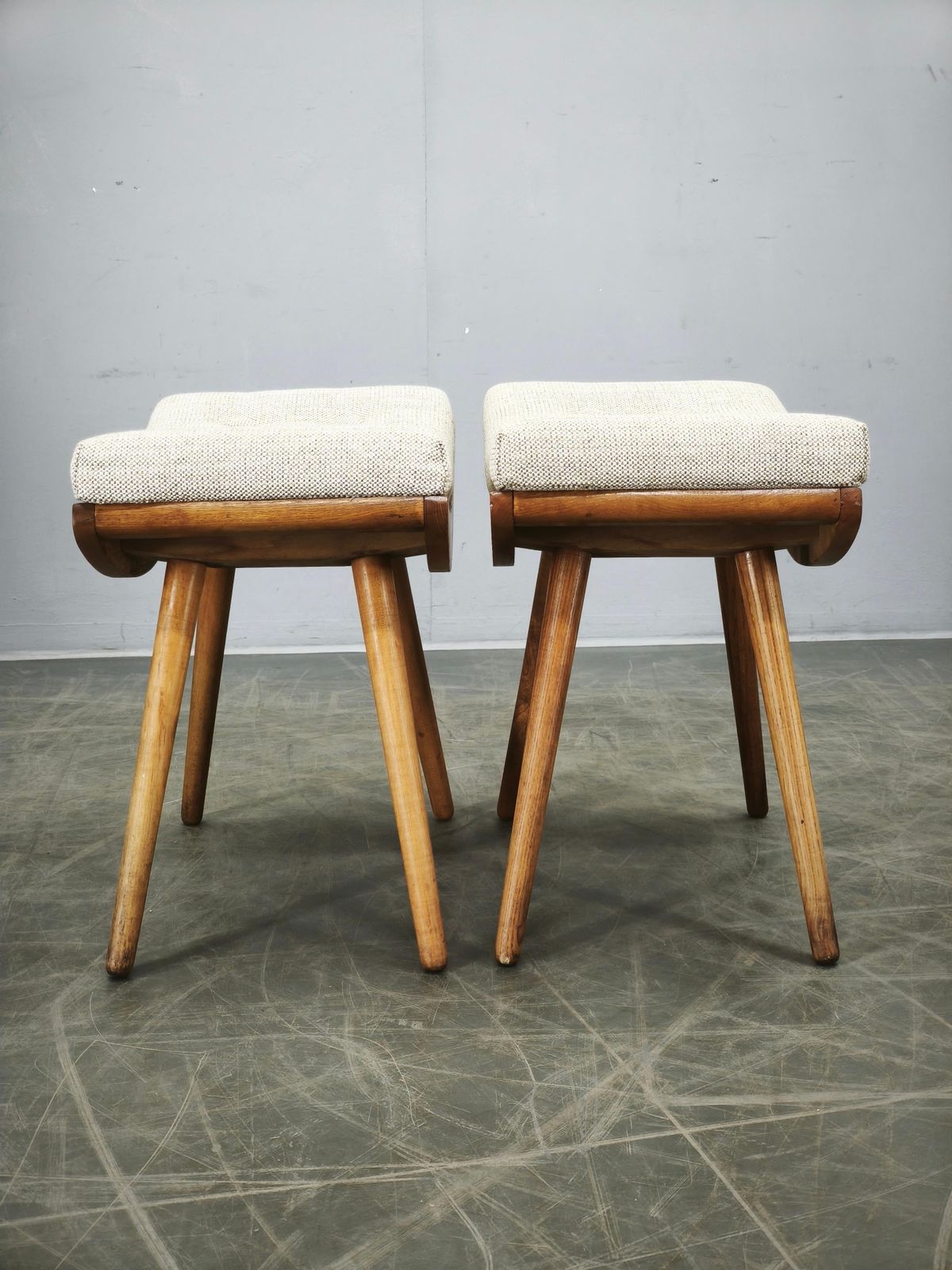 Pair Of Mid Century Beech Stools, Czechoslovakia, 1960s photo for sale