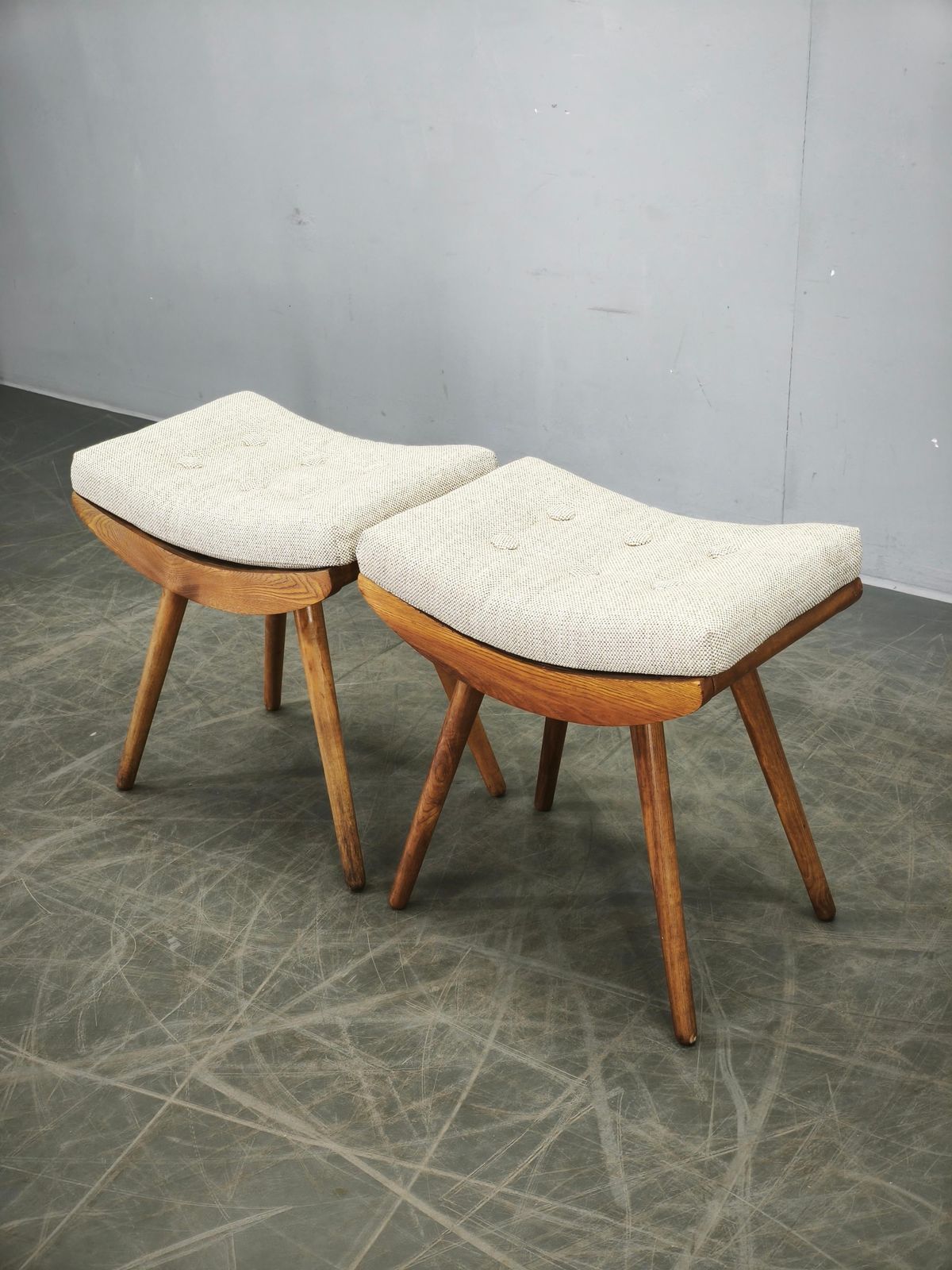 Pair Of Mid Century Beech Stools, Czechoslovakia, 1960s photo 441.0