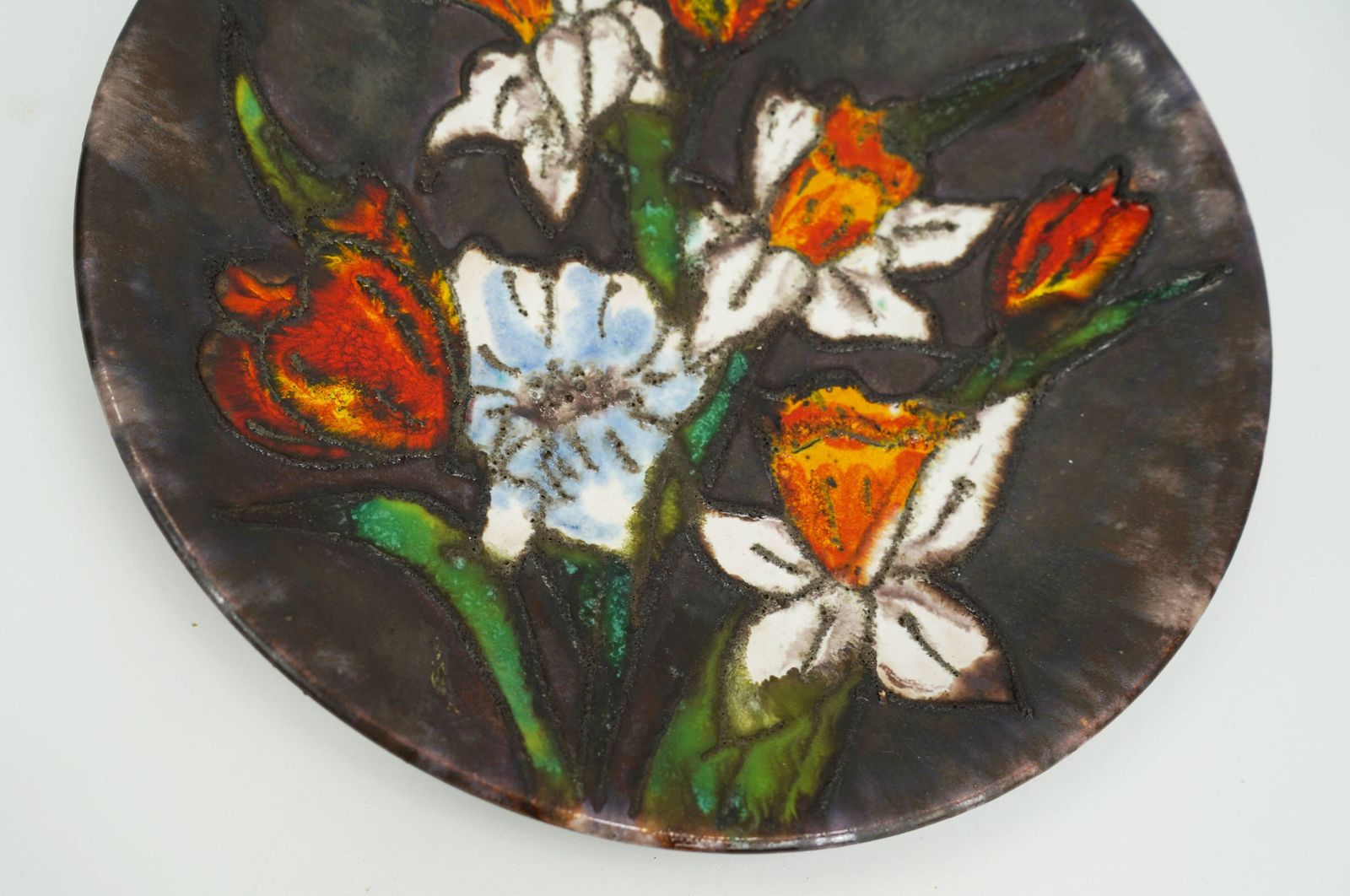 Assiette murale Ruscha Fat Lava en orange et blanc à motif floral, années 1960-70 photo vinterior