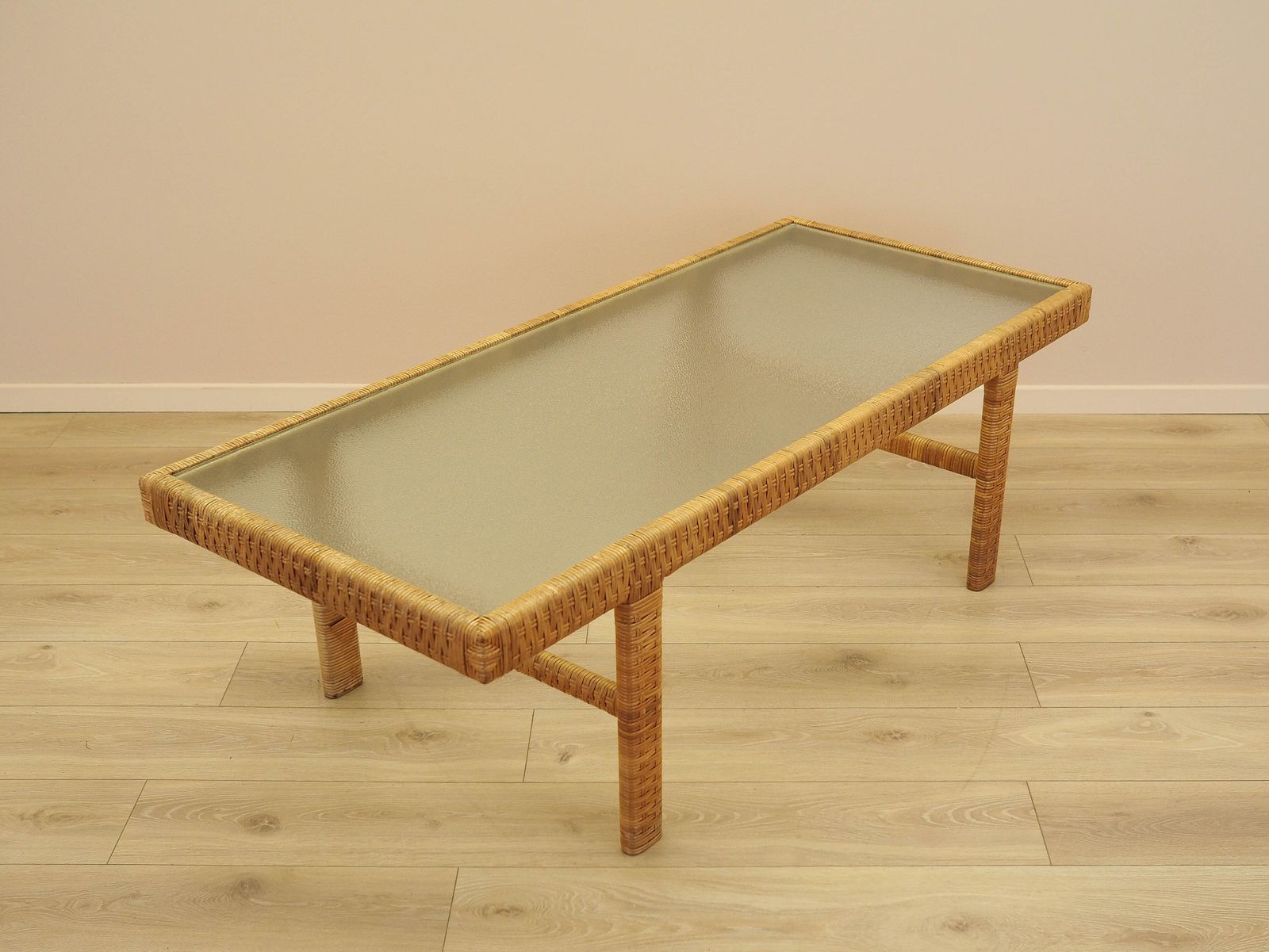 Glass And Wicker Side Table, Danish Design, 1970s, Made In Denmark photo buy