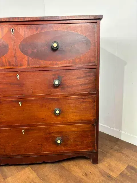 489.0 Victorian Mahogany Inlaid Secretaire Chest Of Drawers photo