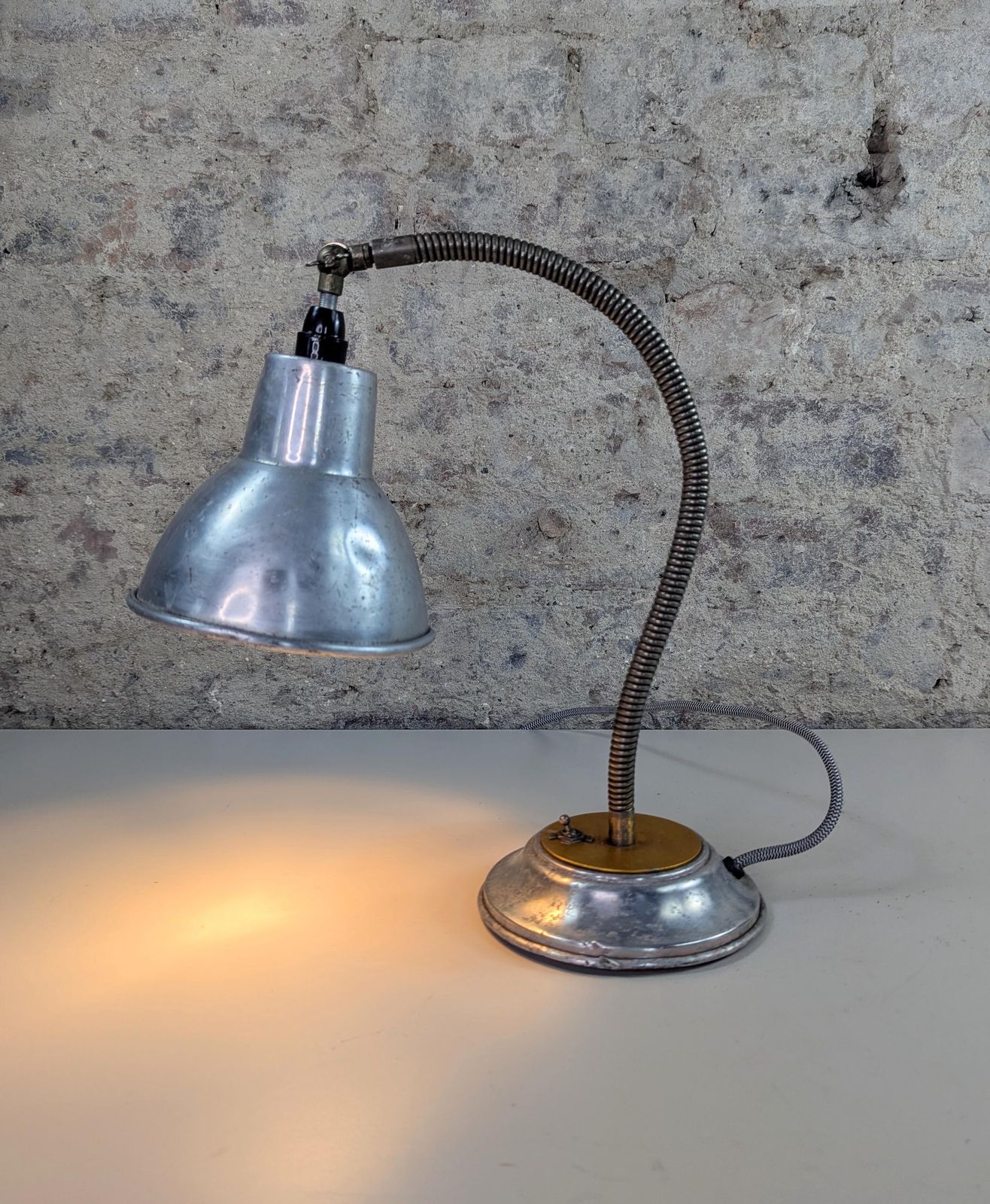 Vintage Industrial Gooseneck Desk Lamp 'Sexton Product' – Aluminium Adjustable Task Light photo for sale