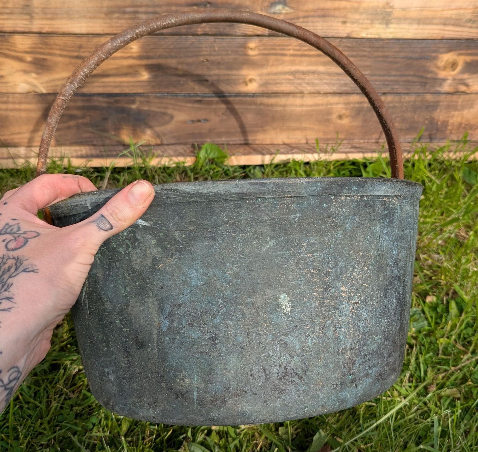 Large Antique Cast Iron Pot, Planter photo Home Decor