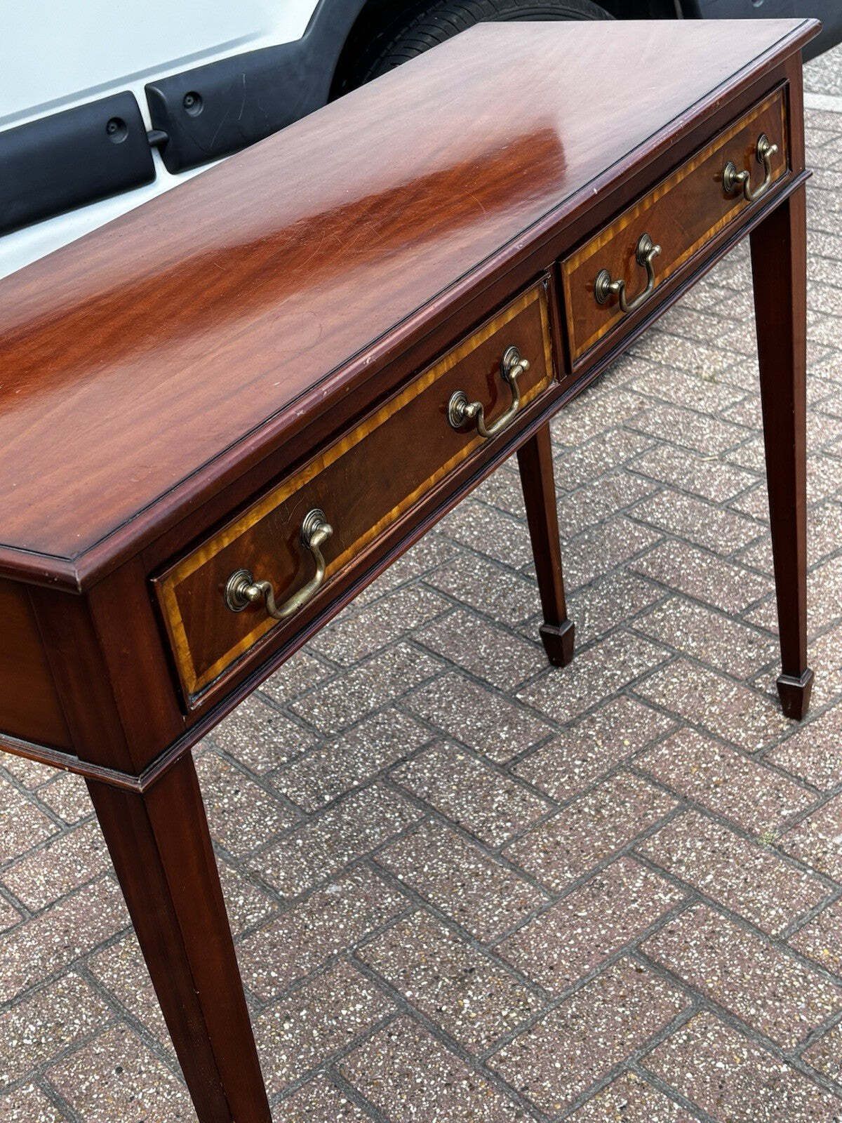Console Table, Inlaid Mahogany With 2 Drawers. photo Furniture