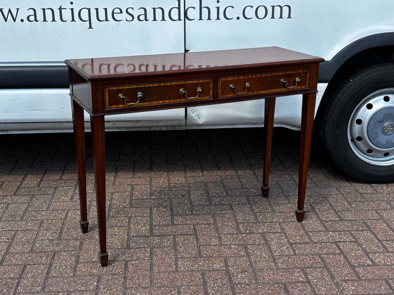 Console Table, Inlaid Mahogany With 2 Drawers. photo vinterior