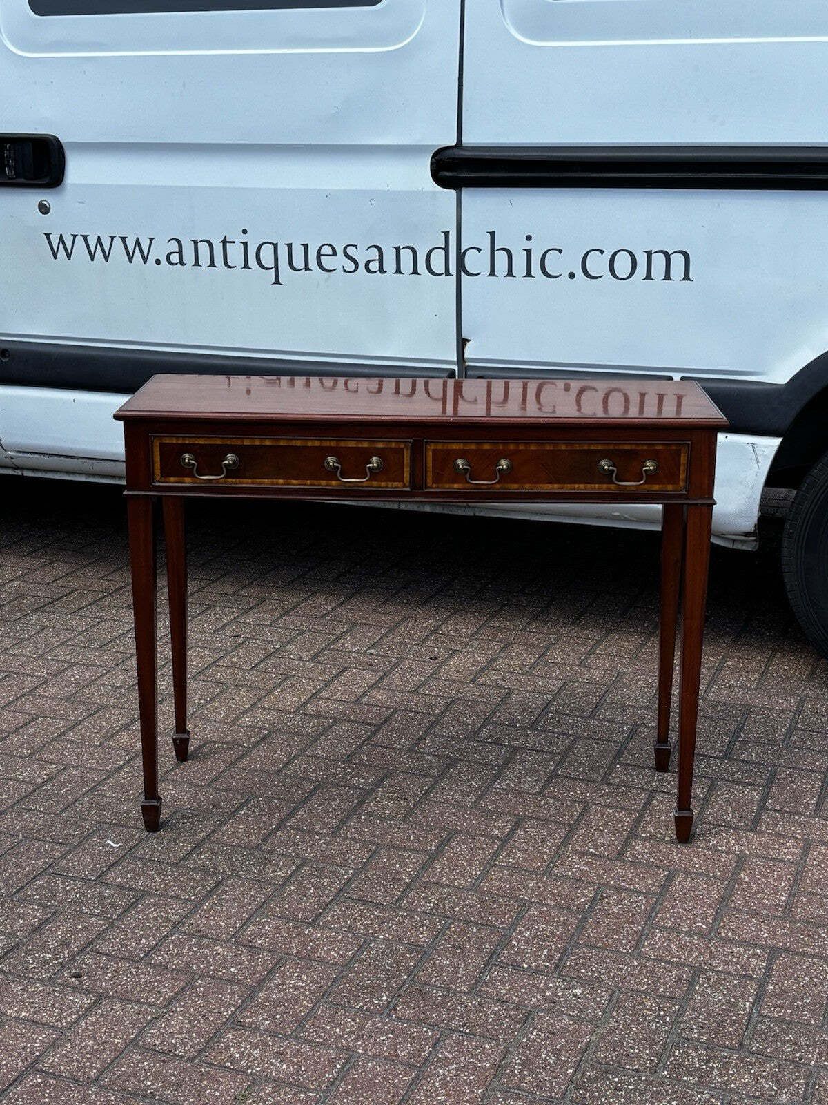 photo for sale Console Table, Inlaid Mahogany With 2 Drawers.