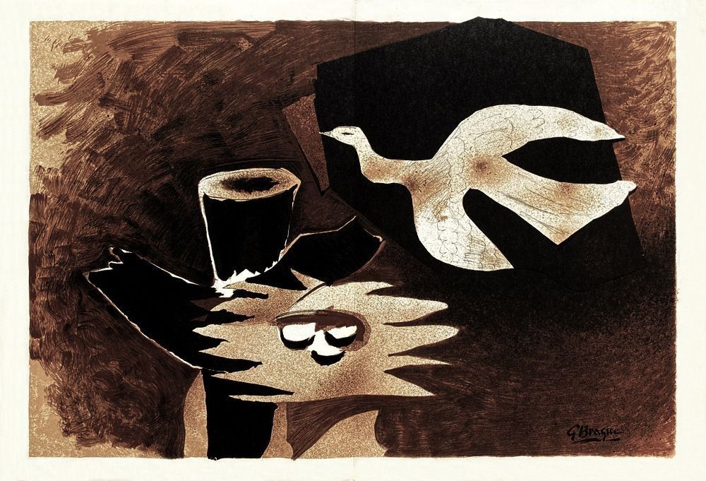 Georges Braque Lithograph Behind The Mirror 1956 38x56cm The Brown Bird