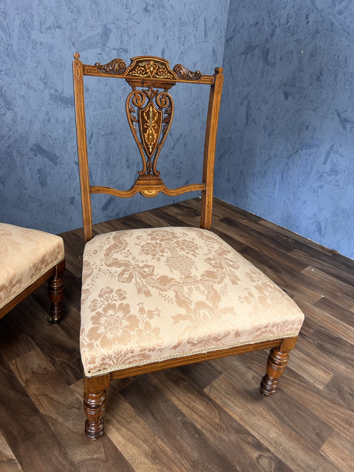 Stunning Pair Of Ewardian Rosewood Nursing Slipper Chairs photo vintage