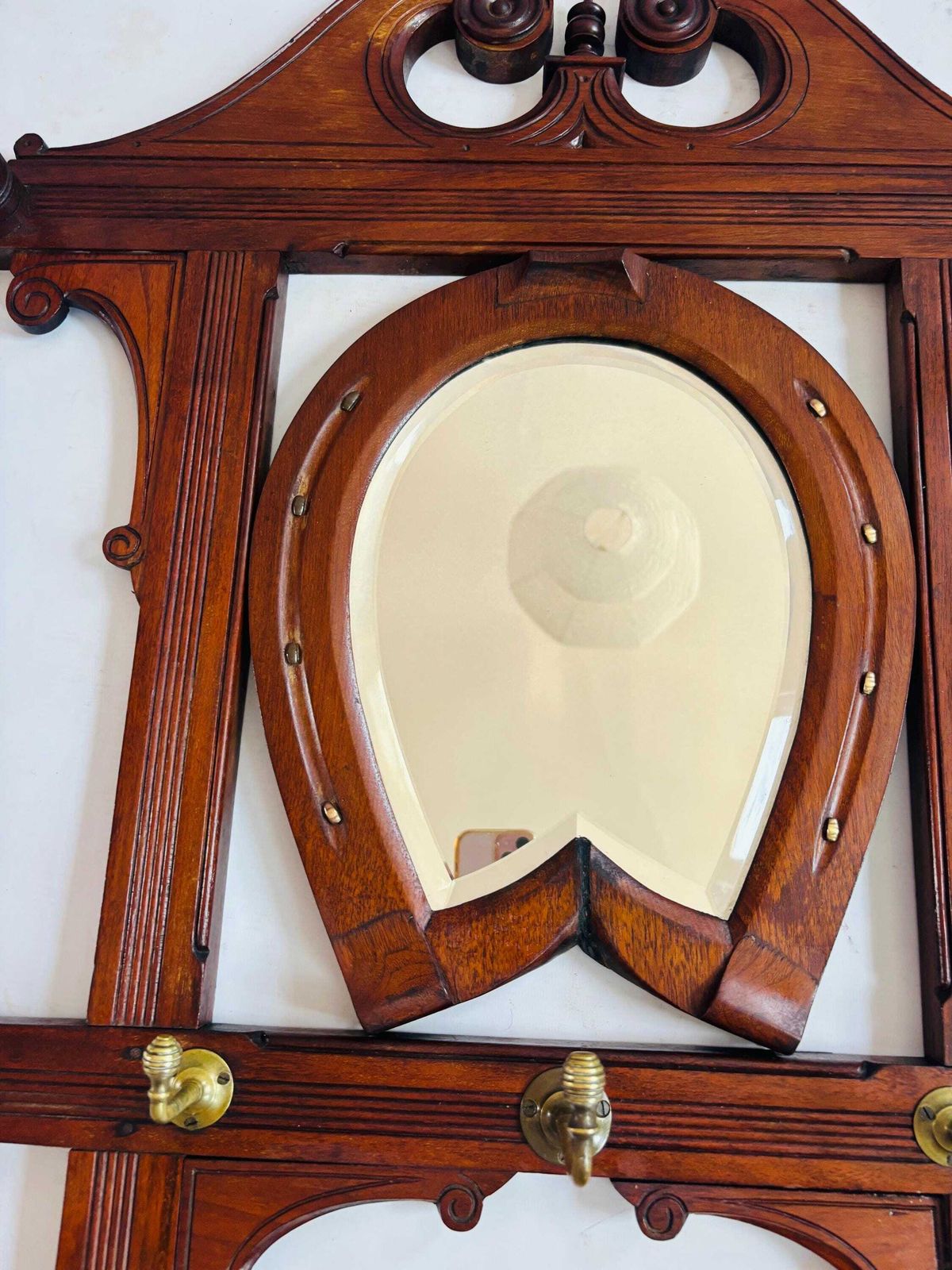 Antique Victorian Equine Theme Horse Shoe Wall Hanging Hall Rack & Mirror, C.1880 Home Good Luck Love Protection photo for sale