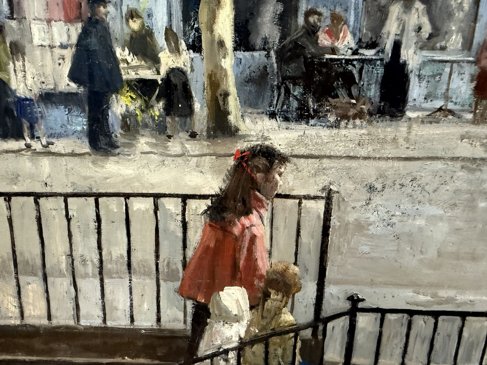 Ramón De Capmany Paris Café Boulevard Street Scene Oil Painting, Catalan Urban Cityscape 1970s photo for sale