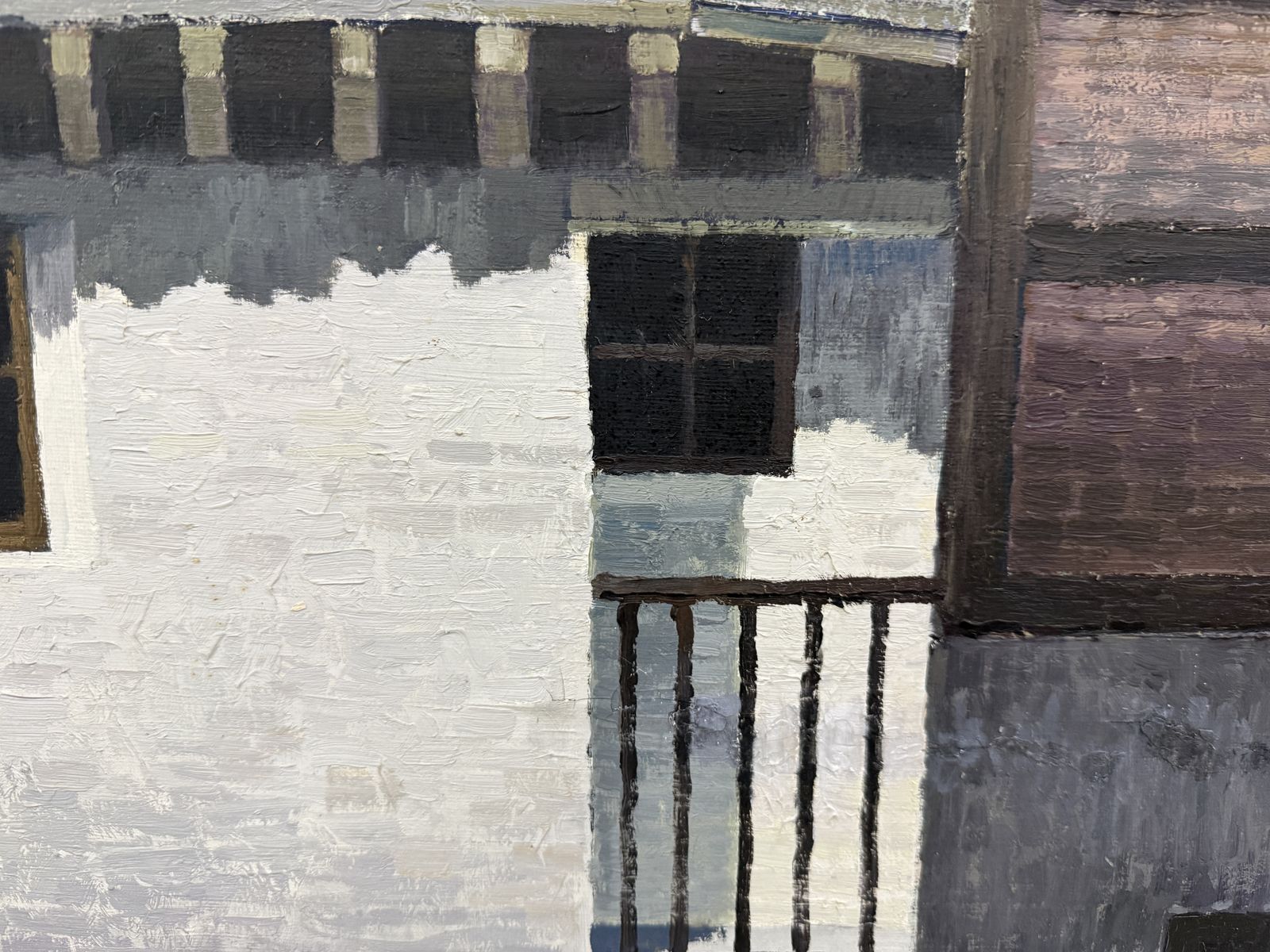Josep Maria Vayreda Canadell Schilderij Spaanse Dorpsarchitectuur met Witte Huizen en Houten Balkons, jaren 1990 photo Kunst