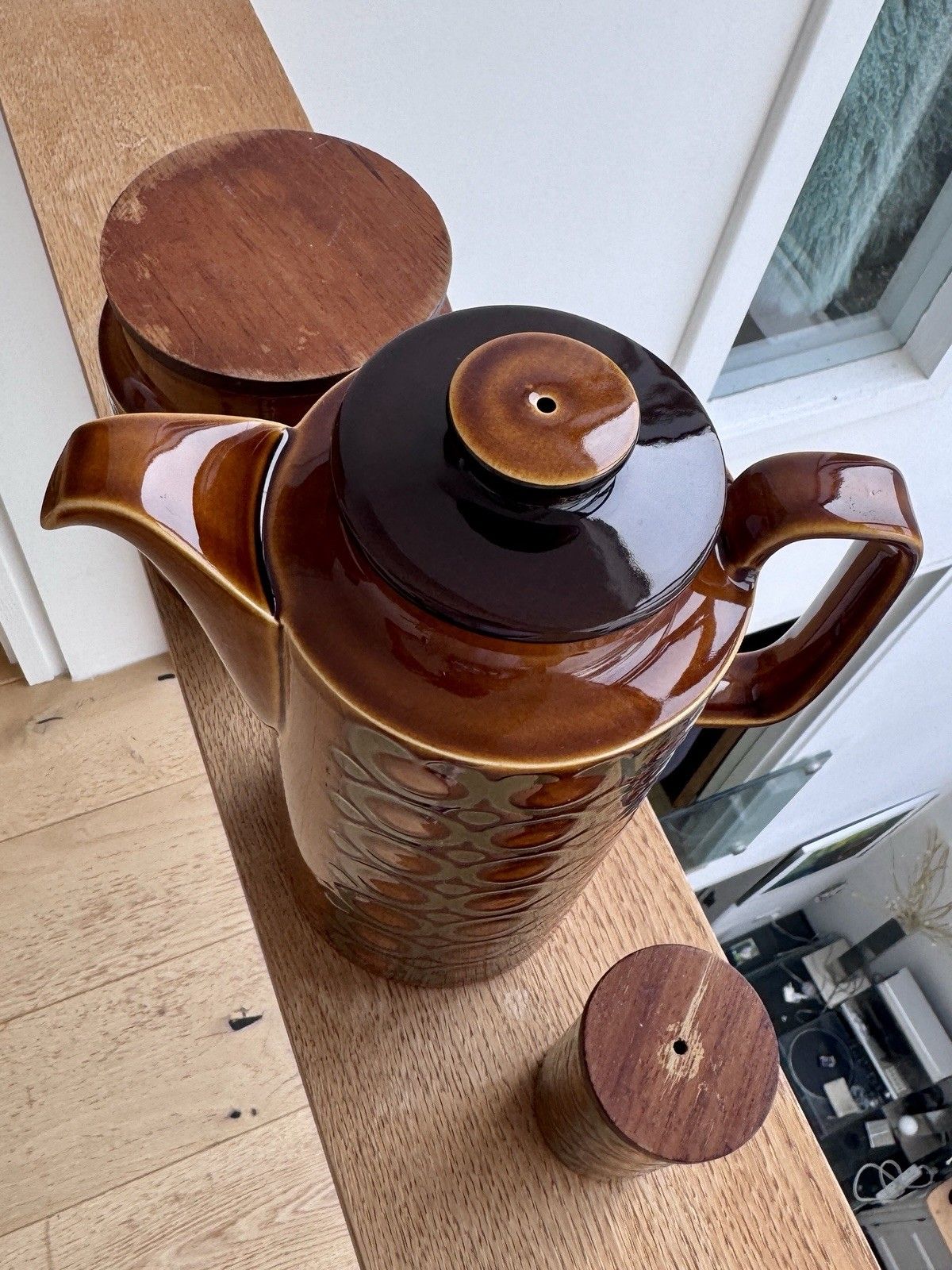 1970’s John Clappison Hornsea Brontë Coffee Pot, Tea Storage Jar & Salt Shaker photo Home Decor