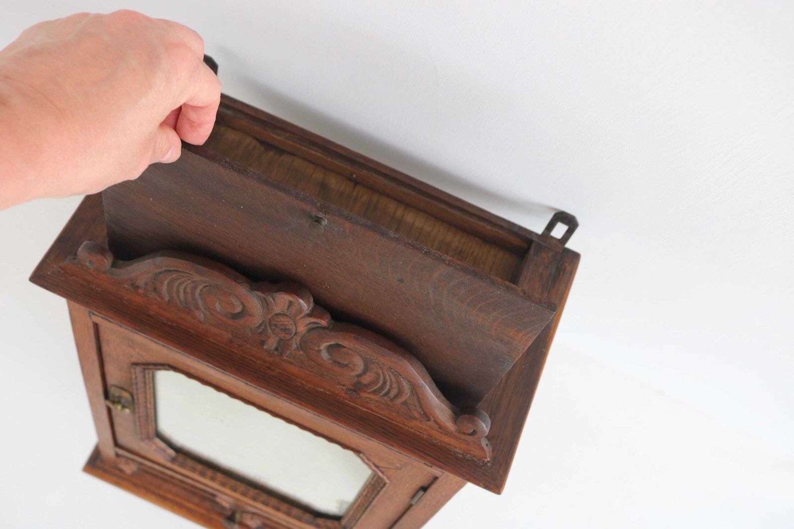 797.0 Antique Oak Bathroom Cabinet Mirror Wall Cabinet Secret Compartment Drawer photo