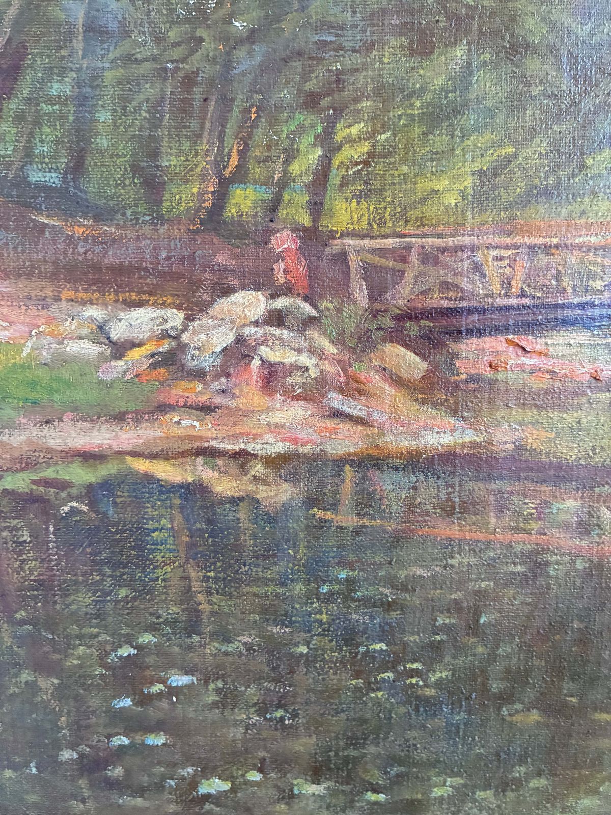 Vintage Original Oil Painting Forest Landscape photo furniture